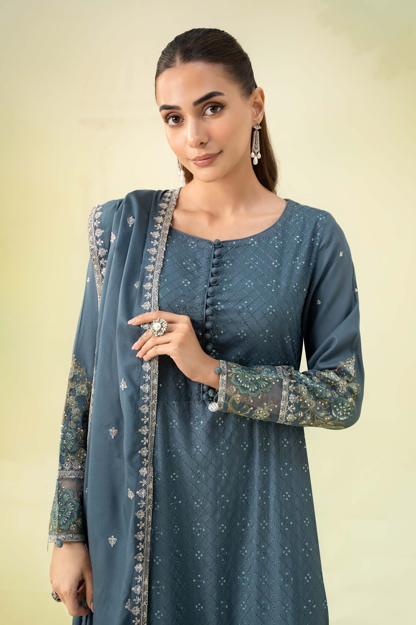 3 Piece Embroidered Linen Suit - Image 2