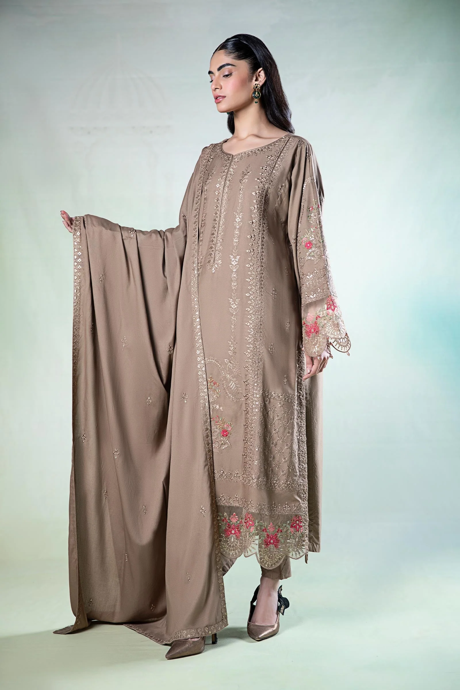 3 Piece Embroidered Linen Suit - Image 5