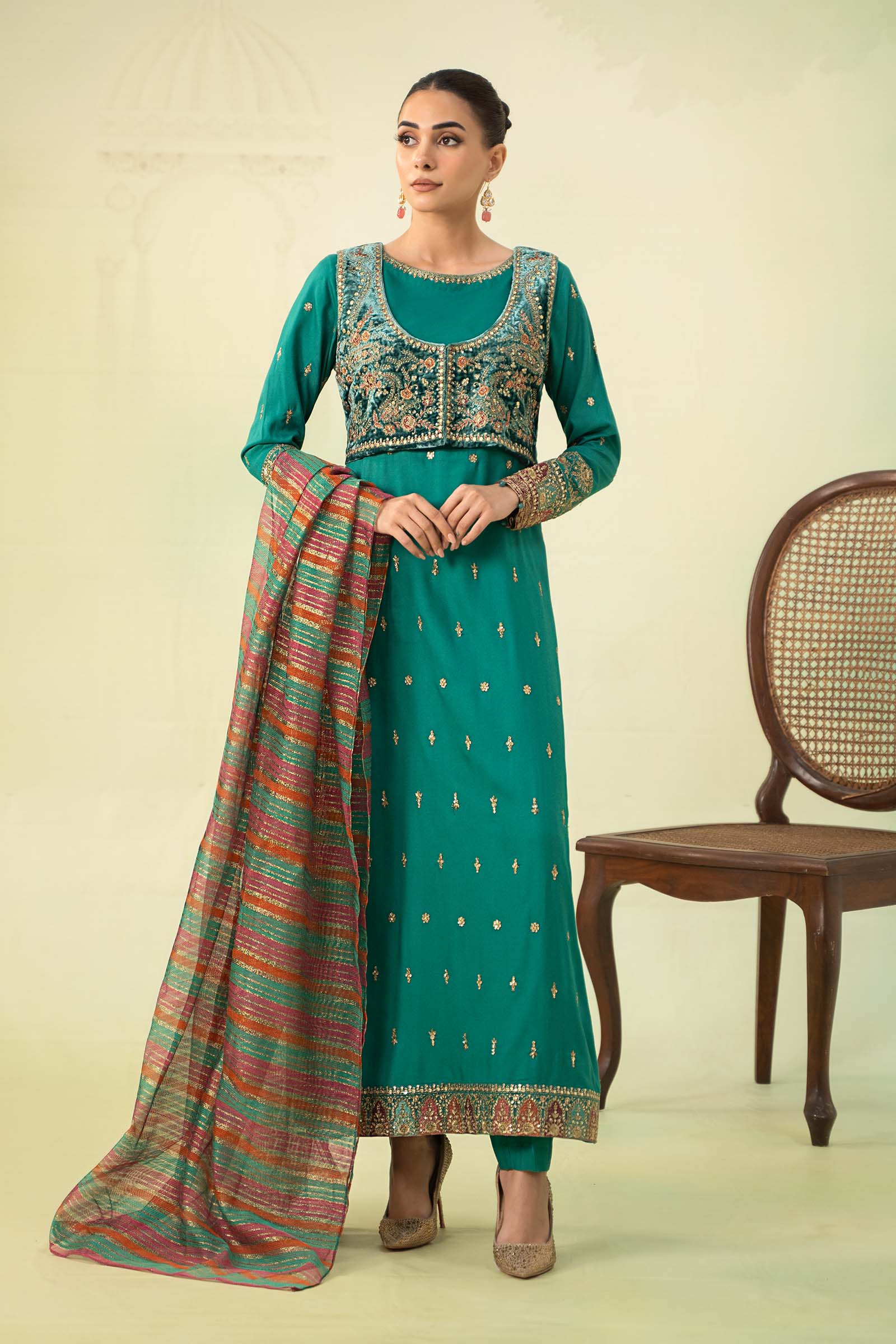 3 Piece Embroidered Linen Suit