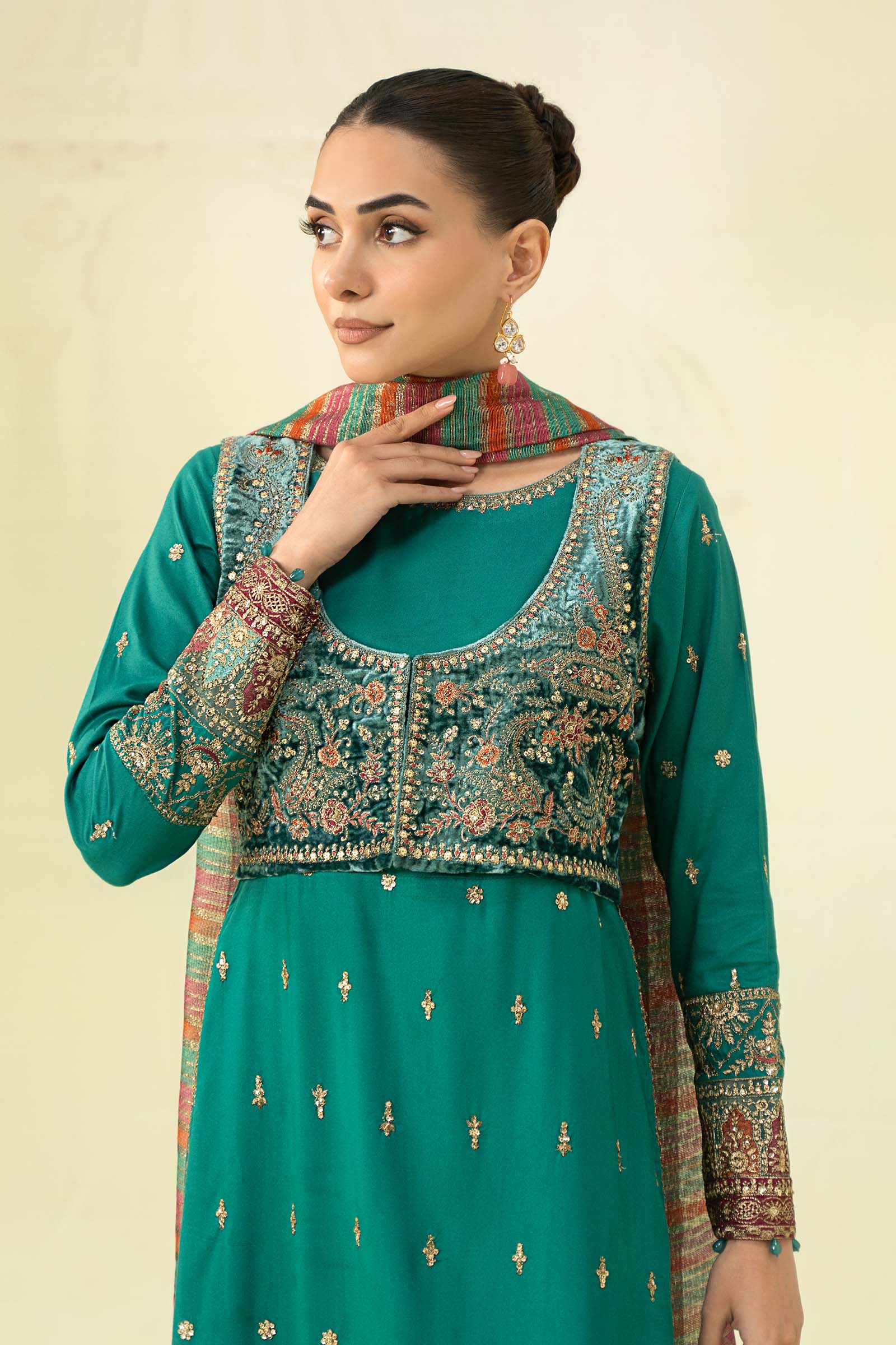 3 Piece Embroidered Linen Suit - Image 2