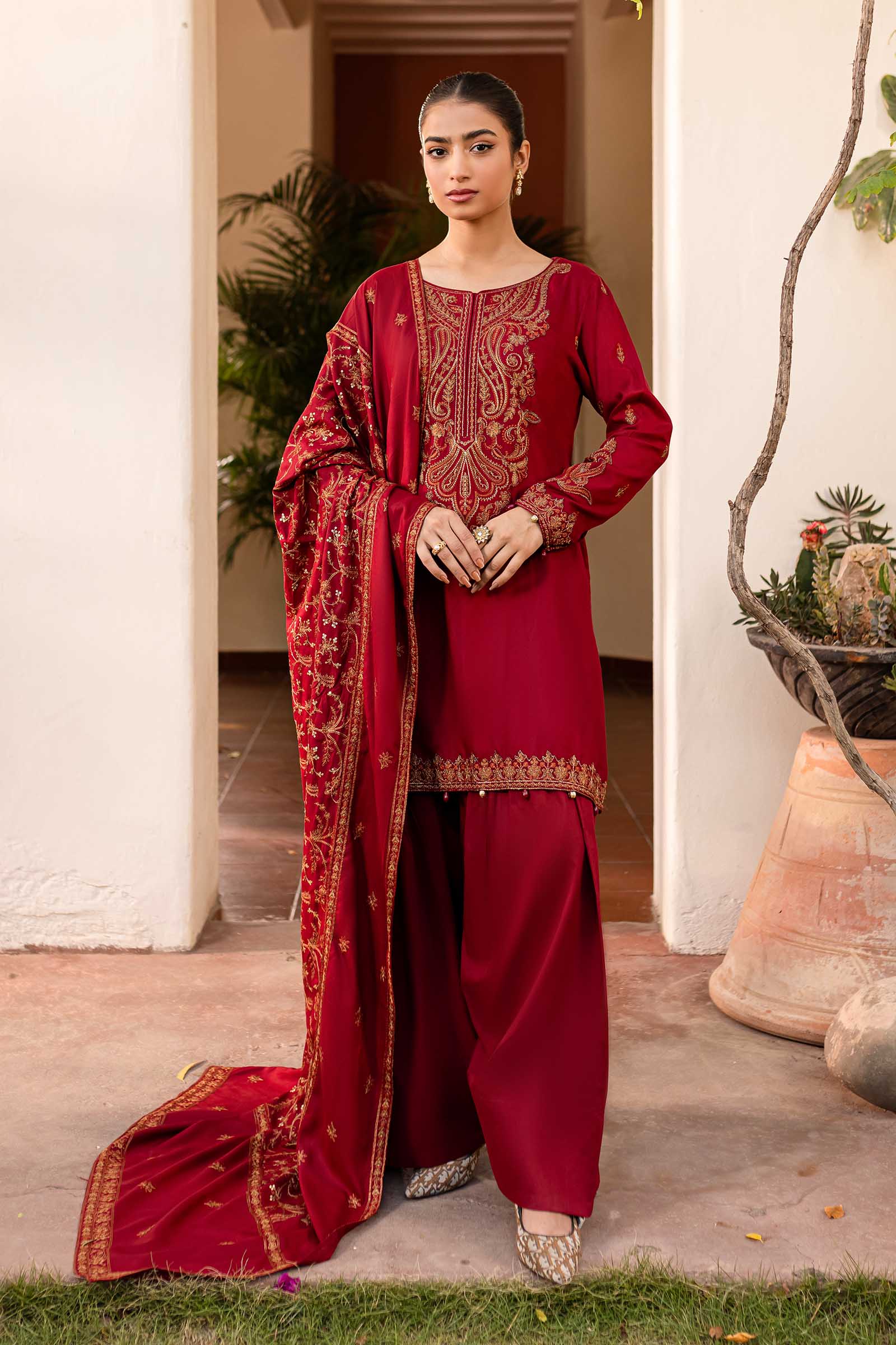 3 Piece Embroidered Linen Suit