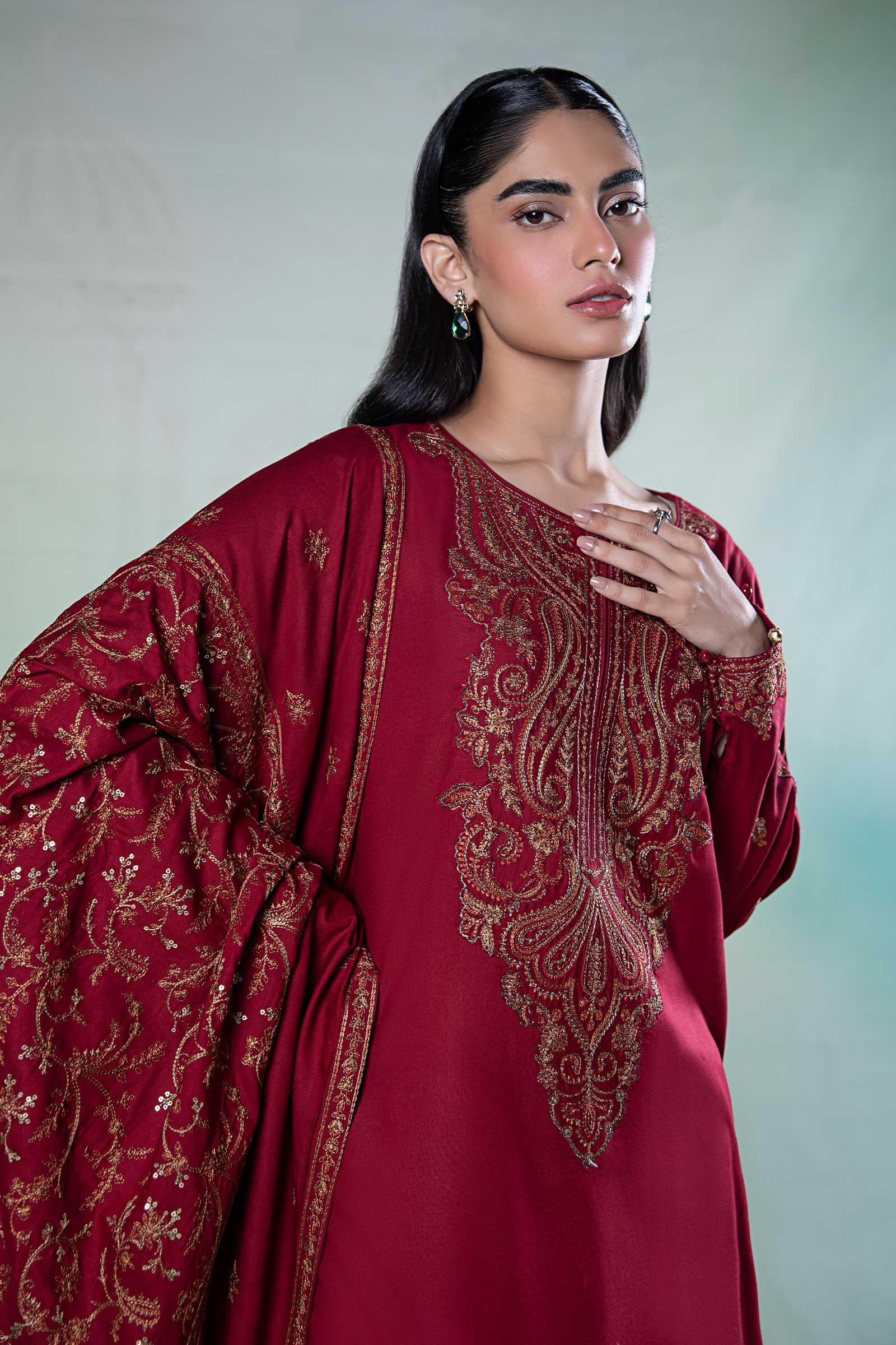 3 Piece Embroidered Linen Suit - Image 7