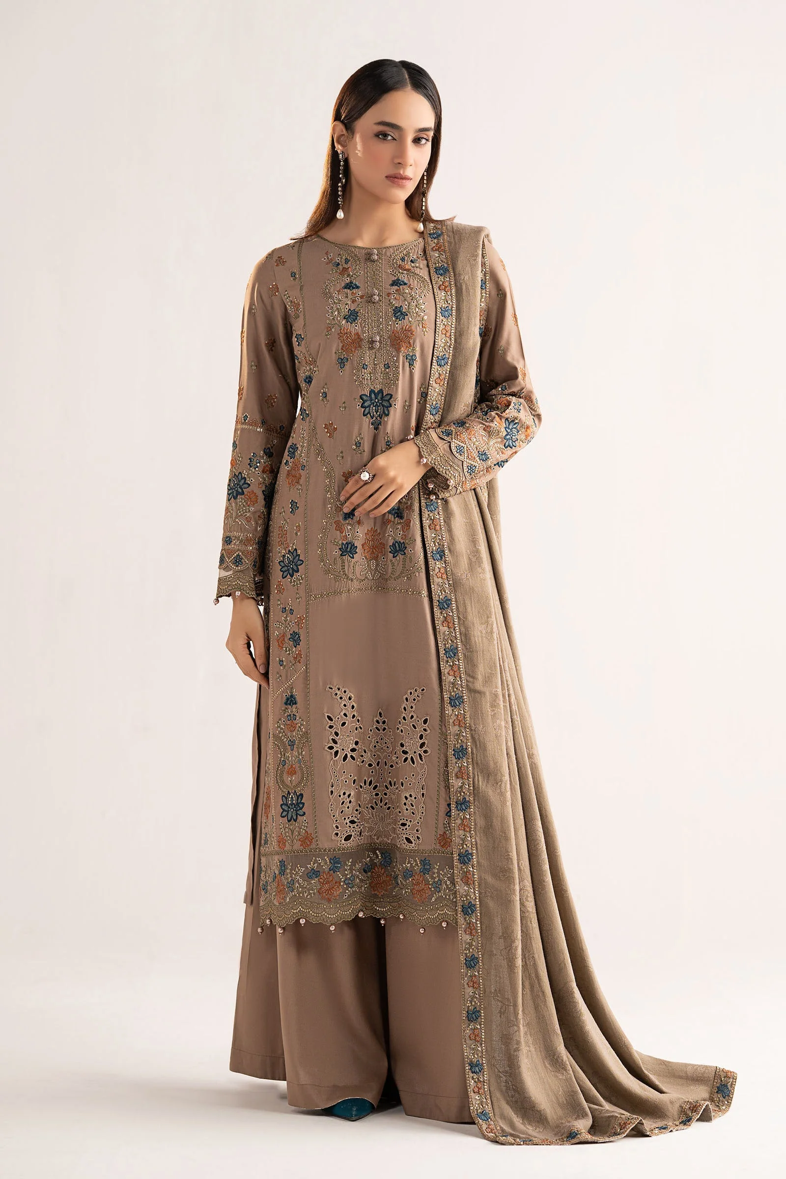 3 Piece Embroidered Linen Suit