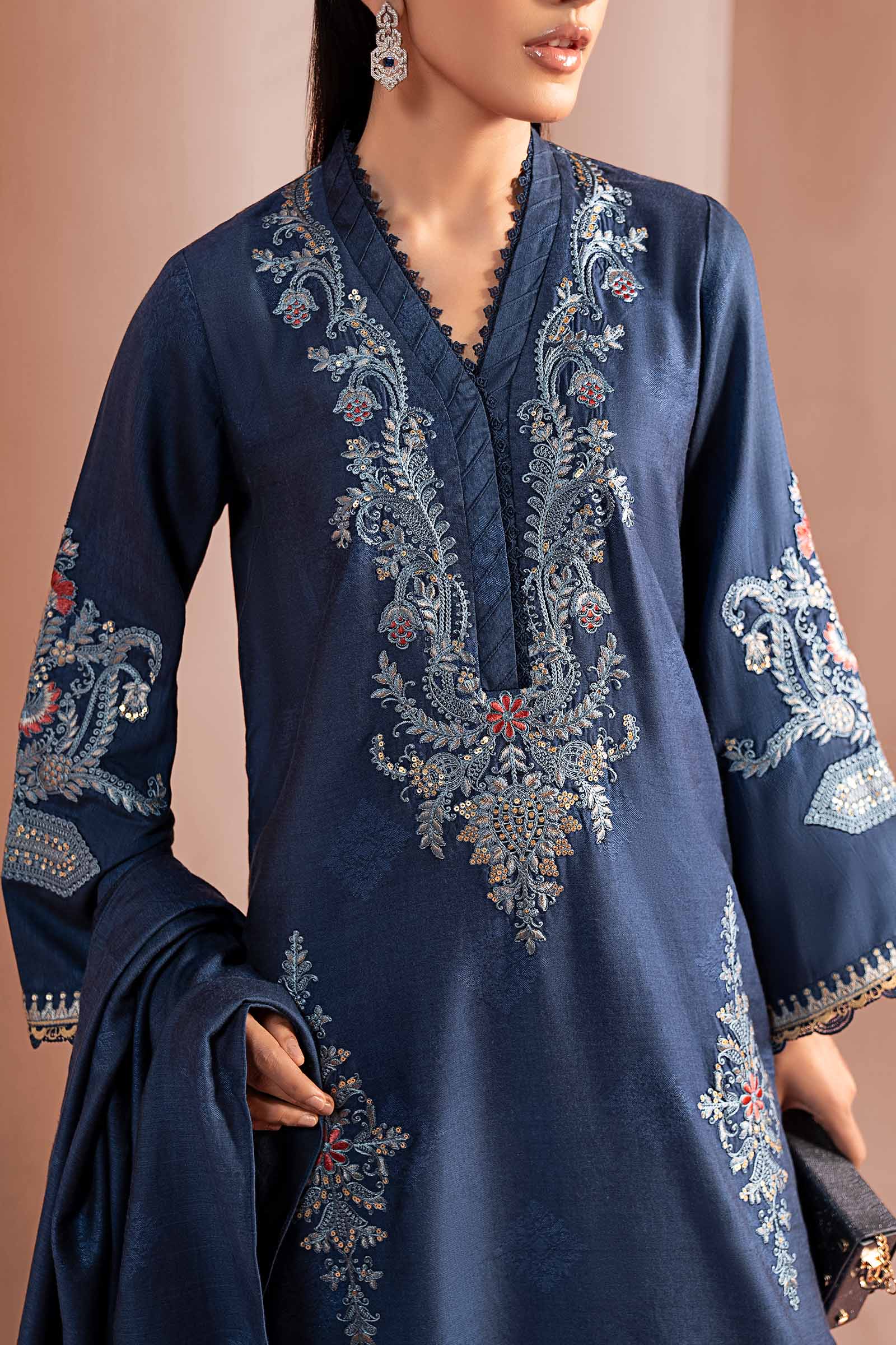 3 Piece Embroidered Jacquard Khaddar Suit - Image 3