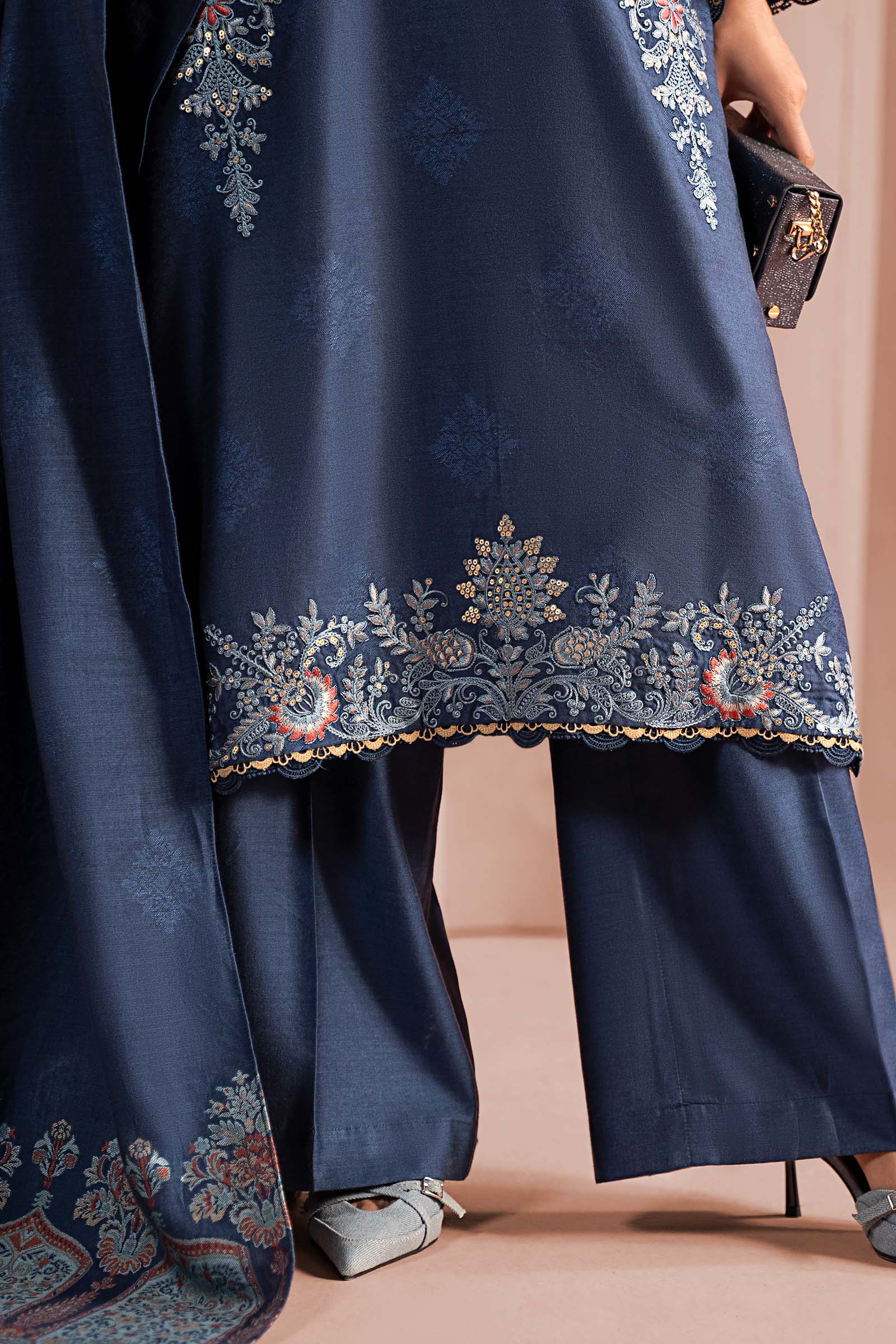3 Piece Embroidered Jacquard Khaddar Suit - Image 5