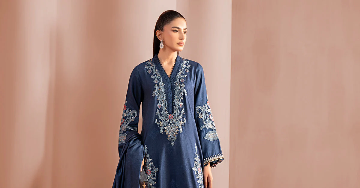 3 Piece Embroidered Jacquard Khaddar Suit - Image 9
