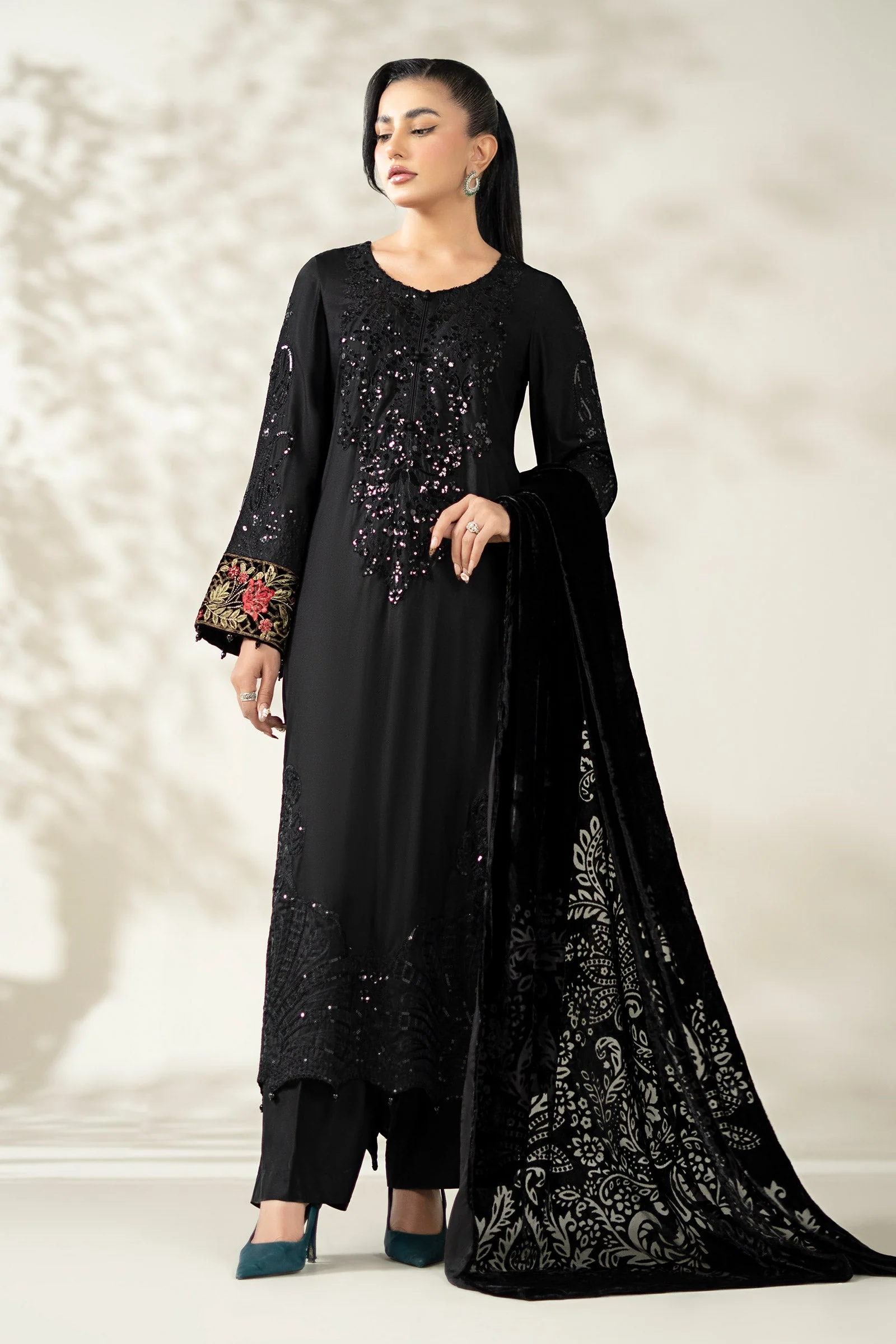 3 Piece Embroidered Linen Suit