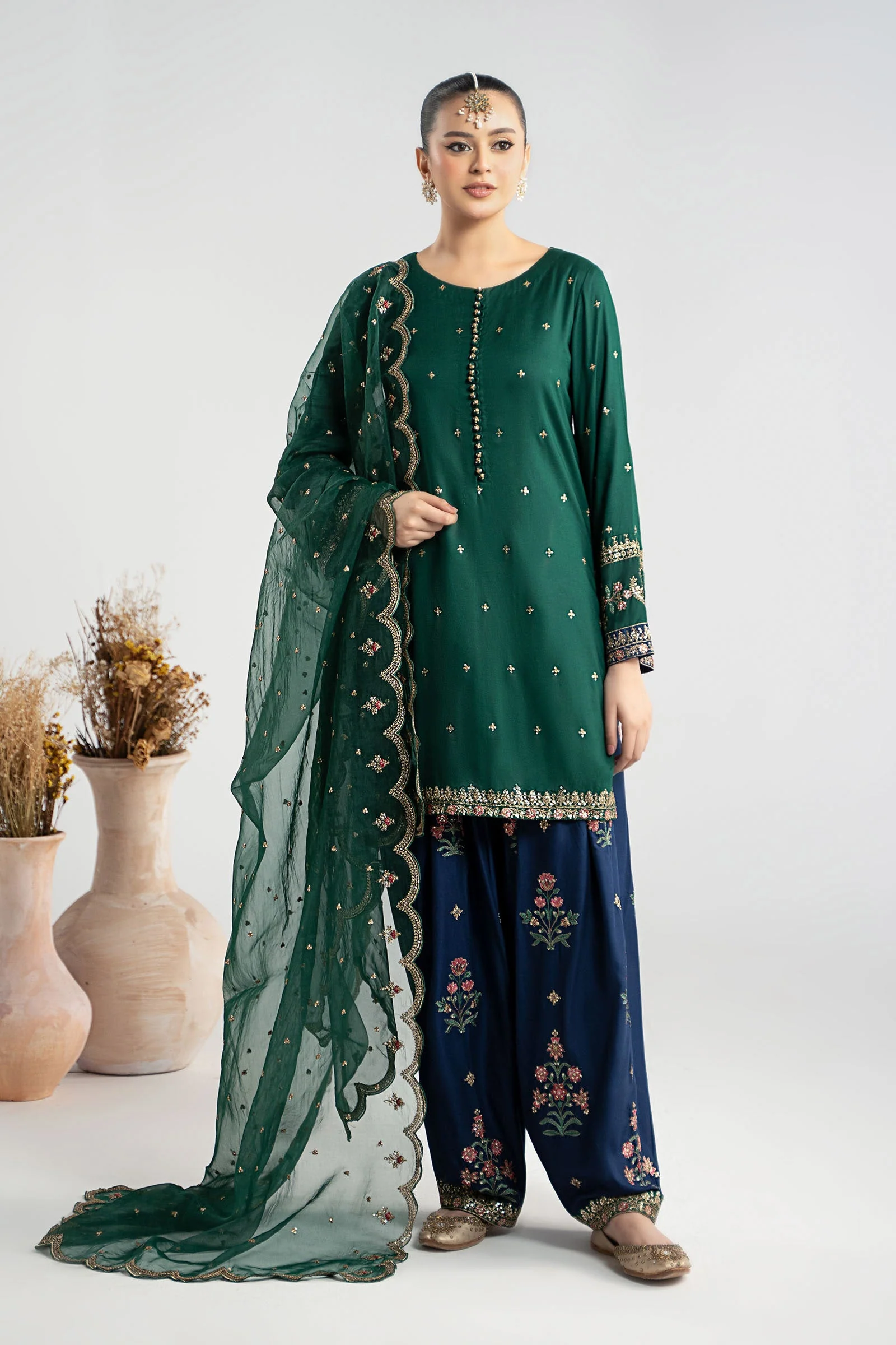 3 Piece Embroidered Linen Suit