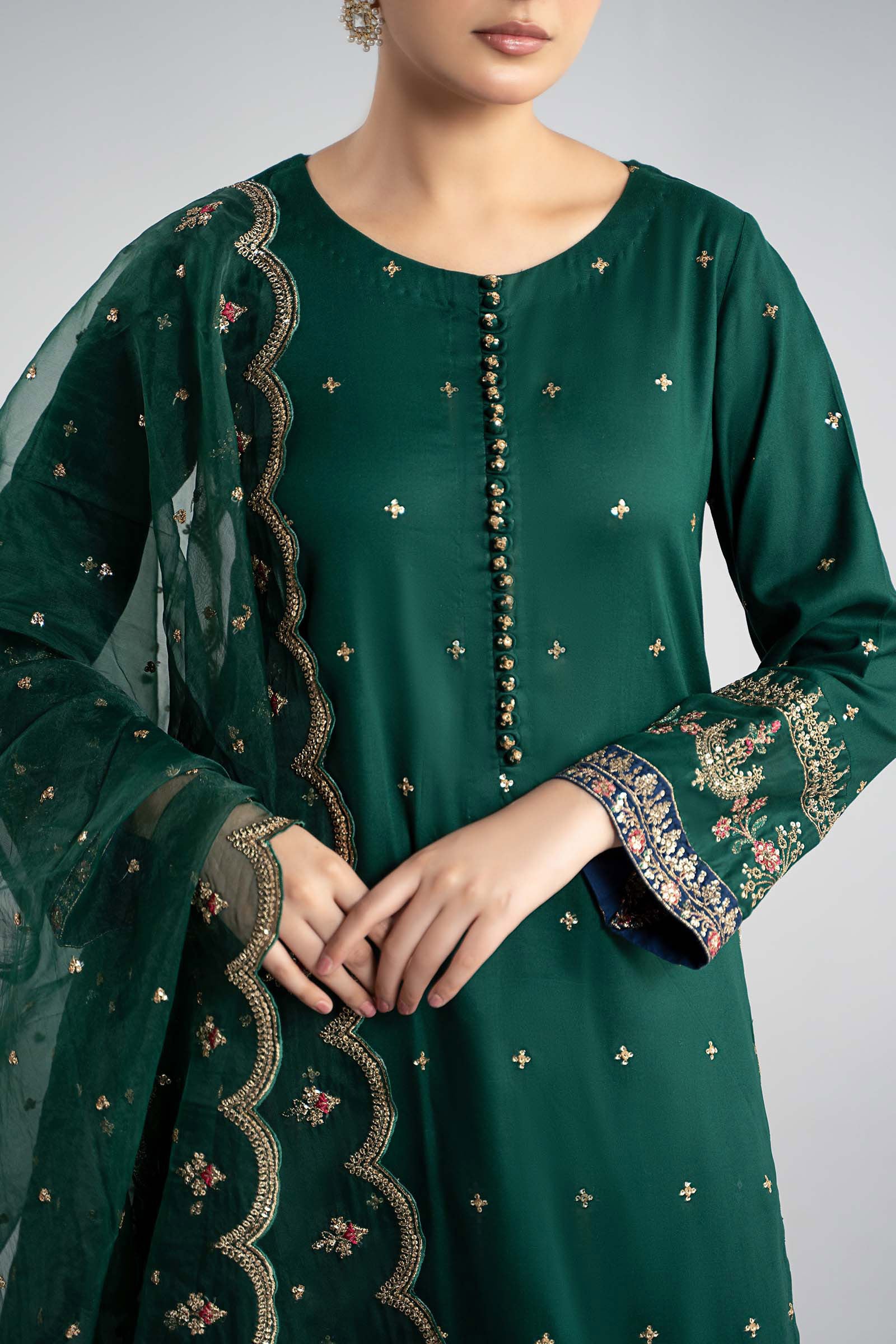 3 Piece Embroidered Linen Suit - Image 4