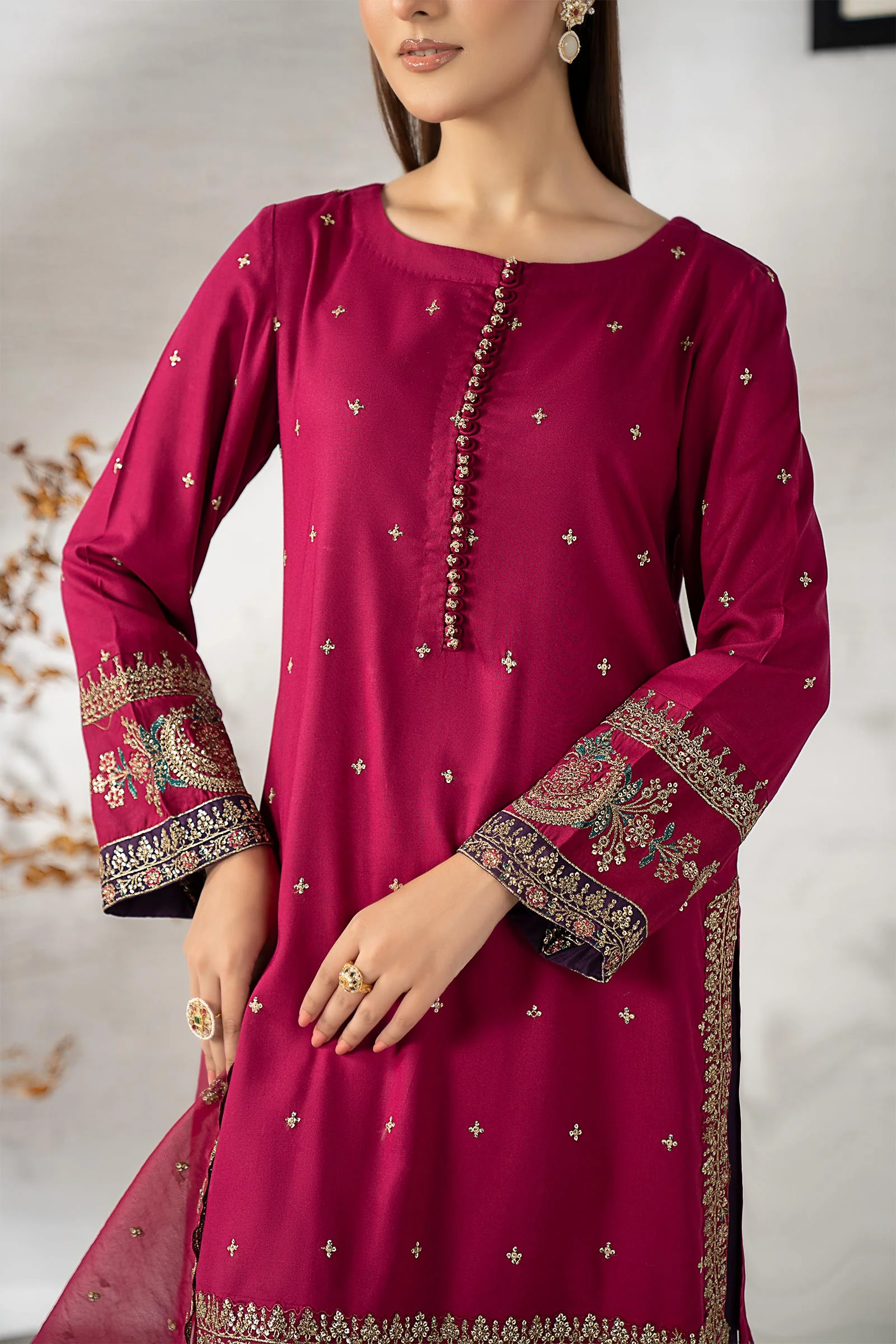 3 Piece Embroidered Linen Suit - Image 3
