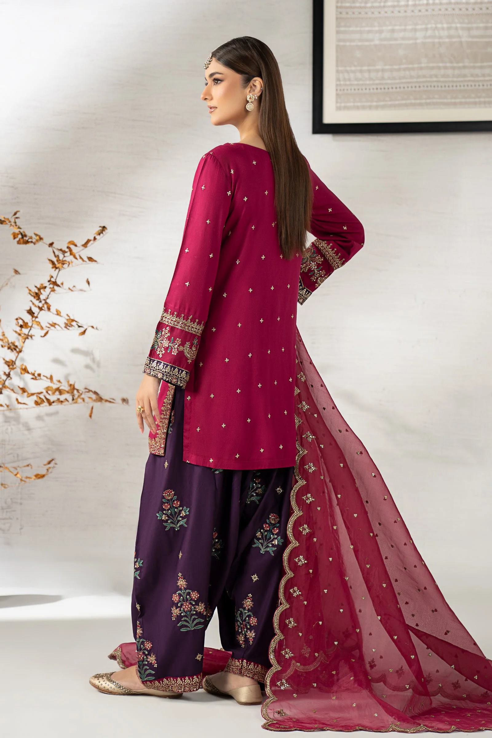 3 Piece Embroidered Linen Suit - Image 8
