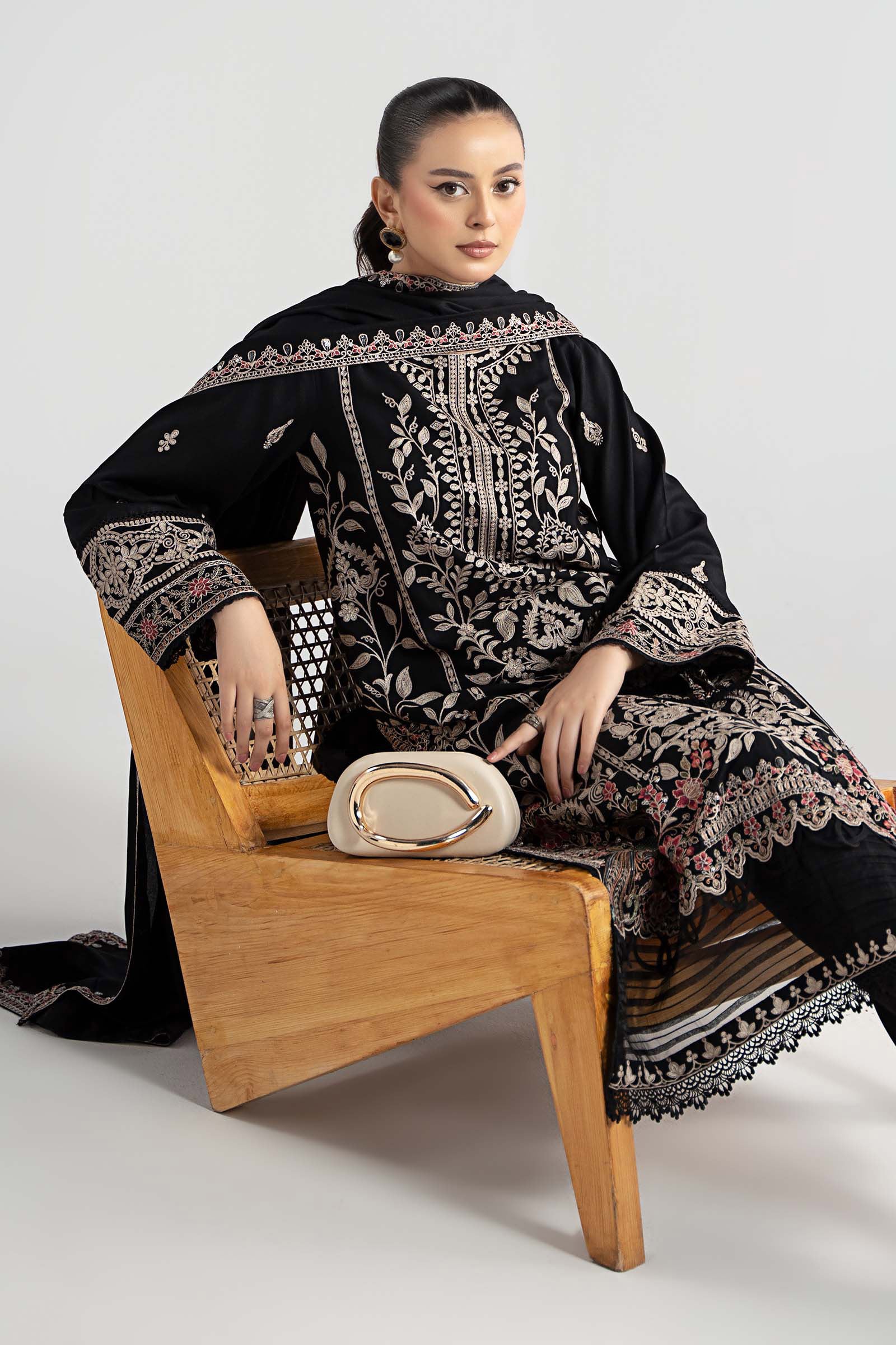 3 Piece Embroidered Linen Suit - Image 2