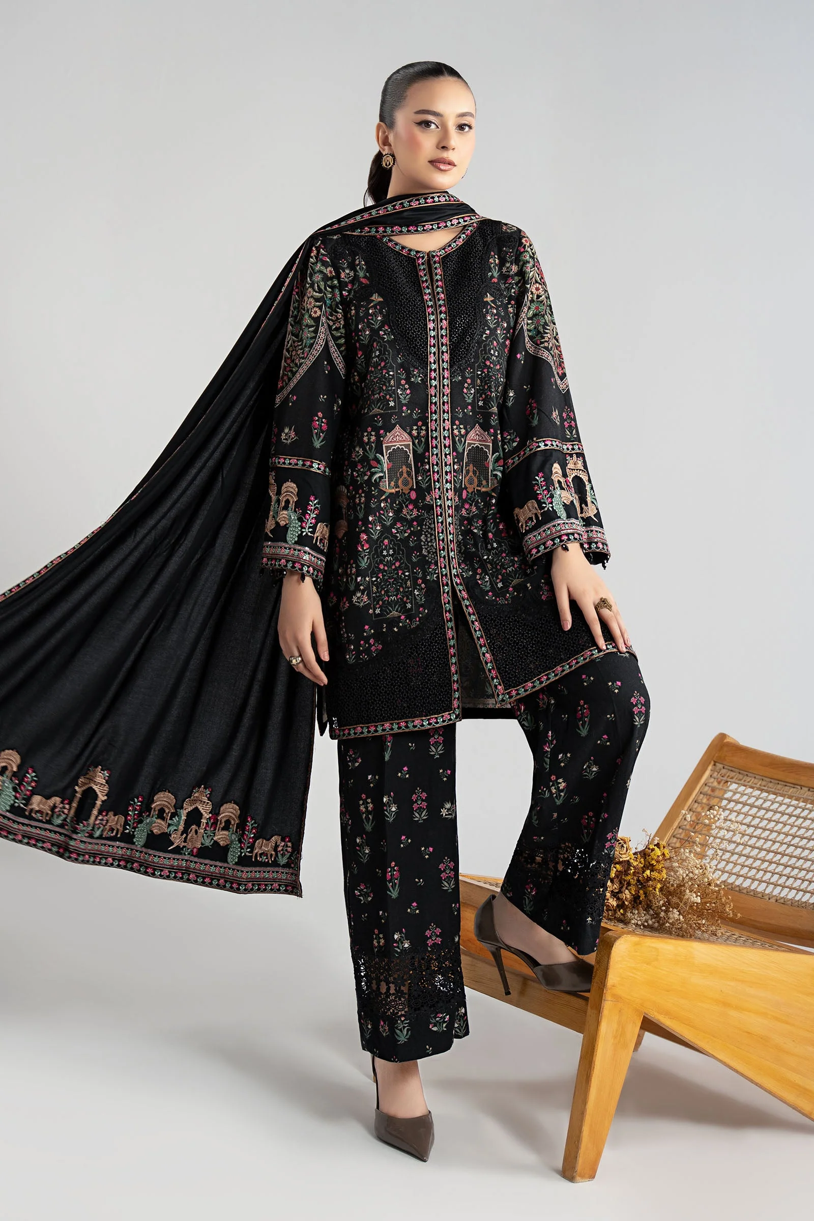 3 Piece Embroidered Khaddar Suit - Image 10