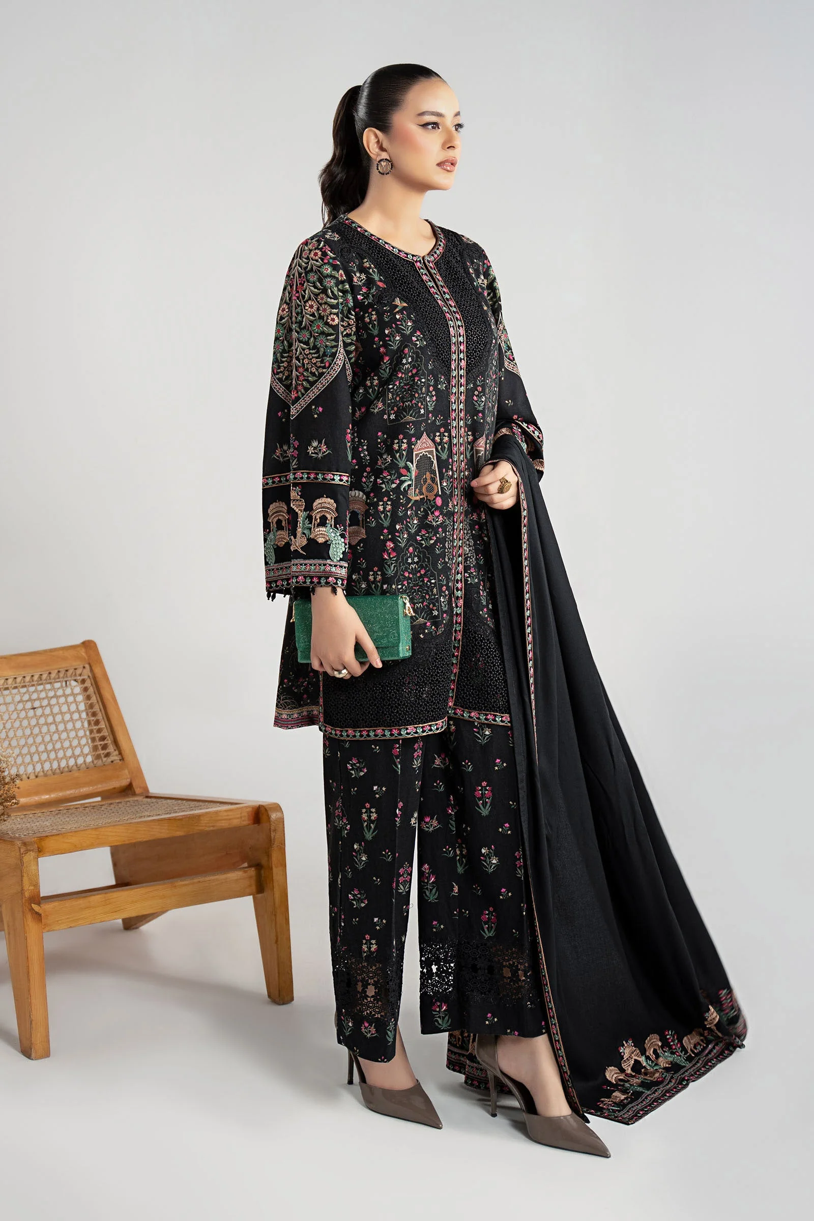 3 Piece Embroidered Khaddar Suit - Image 11
