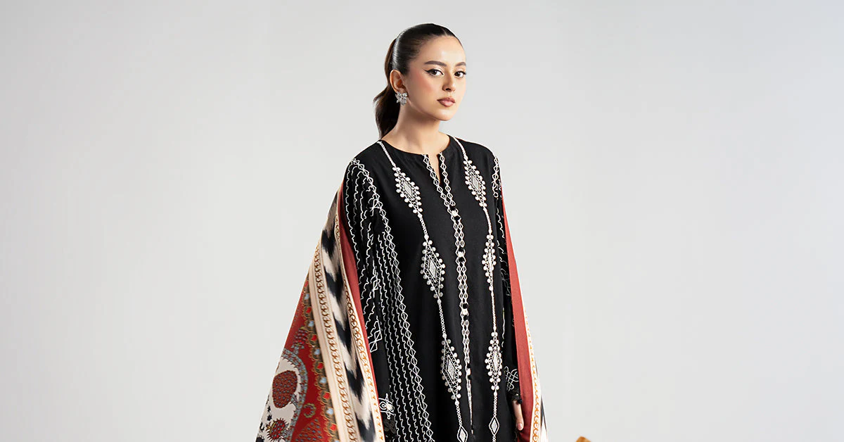 3 Piece Embroidered Khaddar Suit - Image 3
