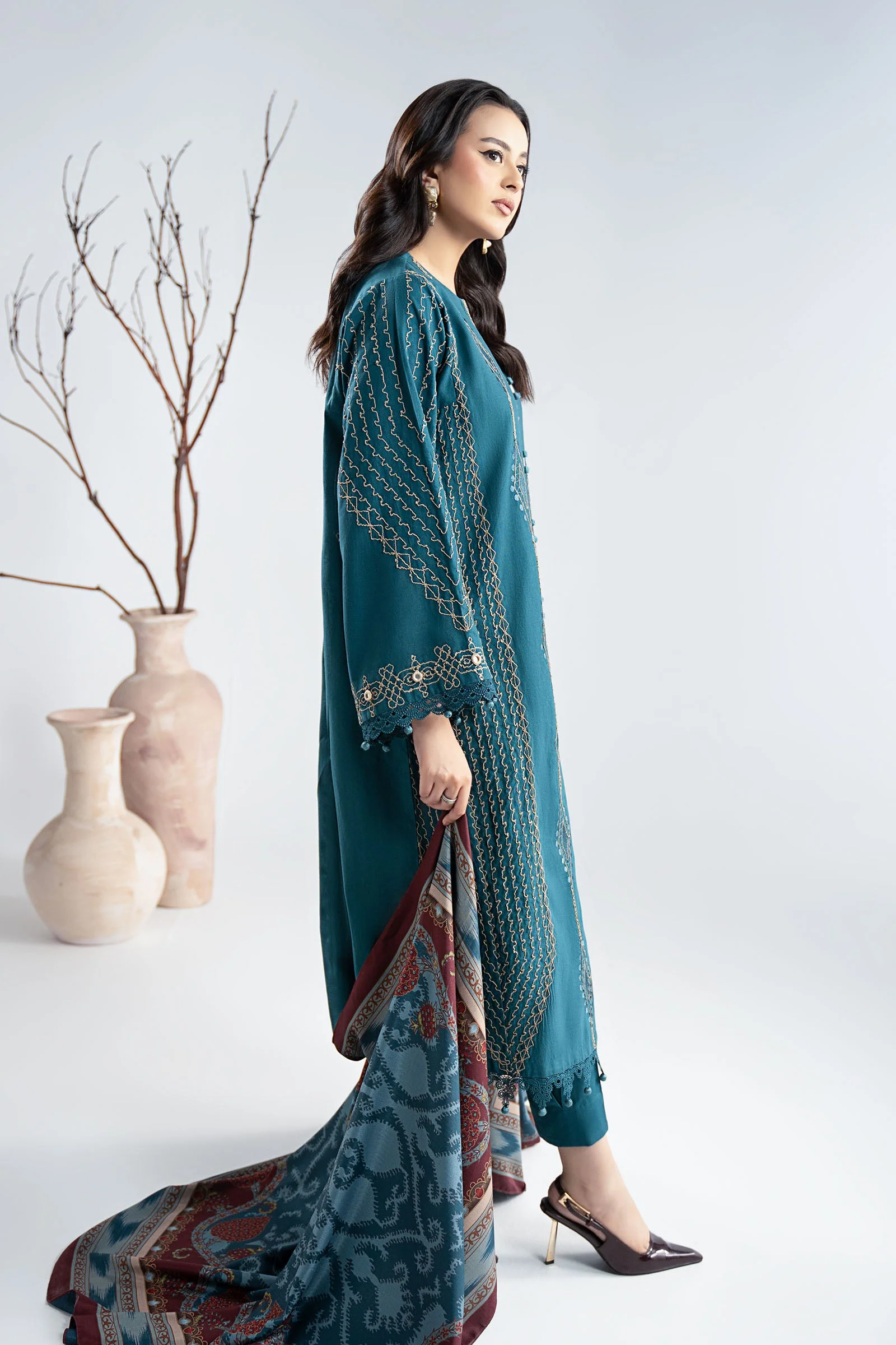 3 Piece Embroidered Khaddar Suit - Image 11