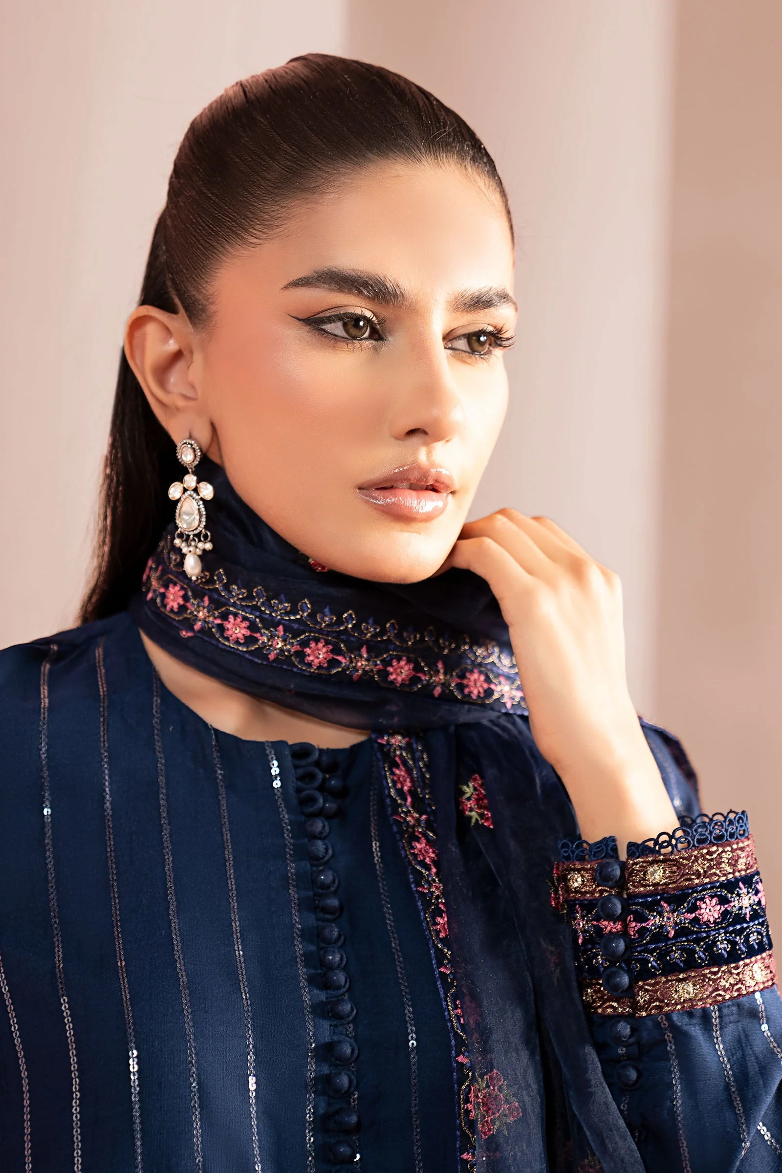 3 Piece Embroidered Linen Suit - Image 2