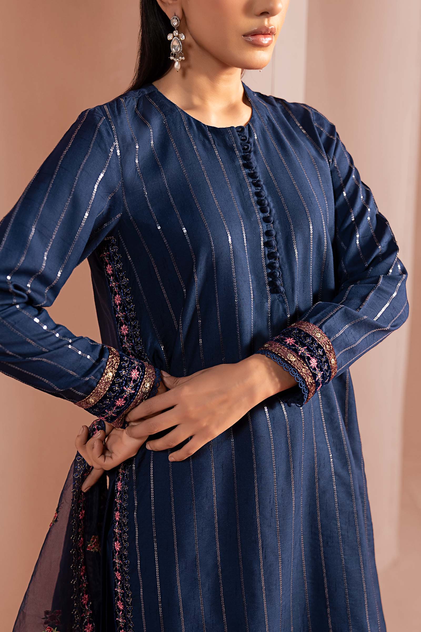 3 Piece Embroidered Linen Suit - Image 4