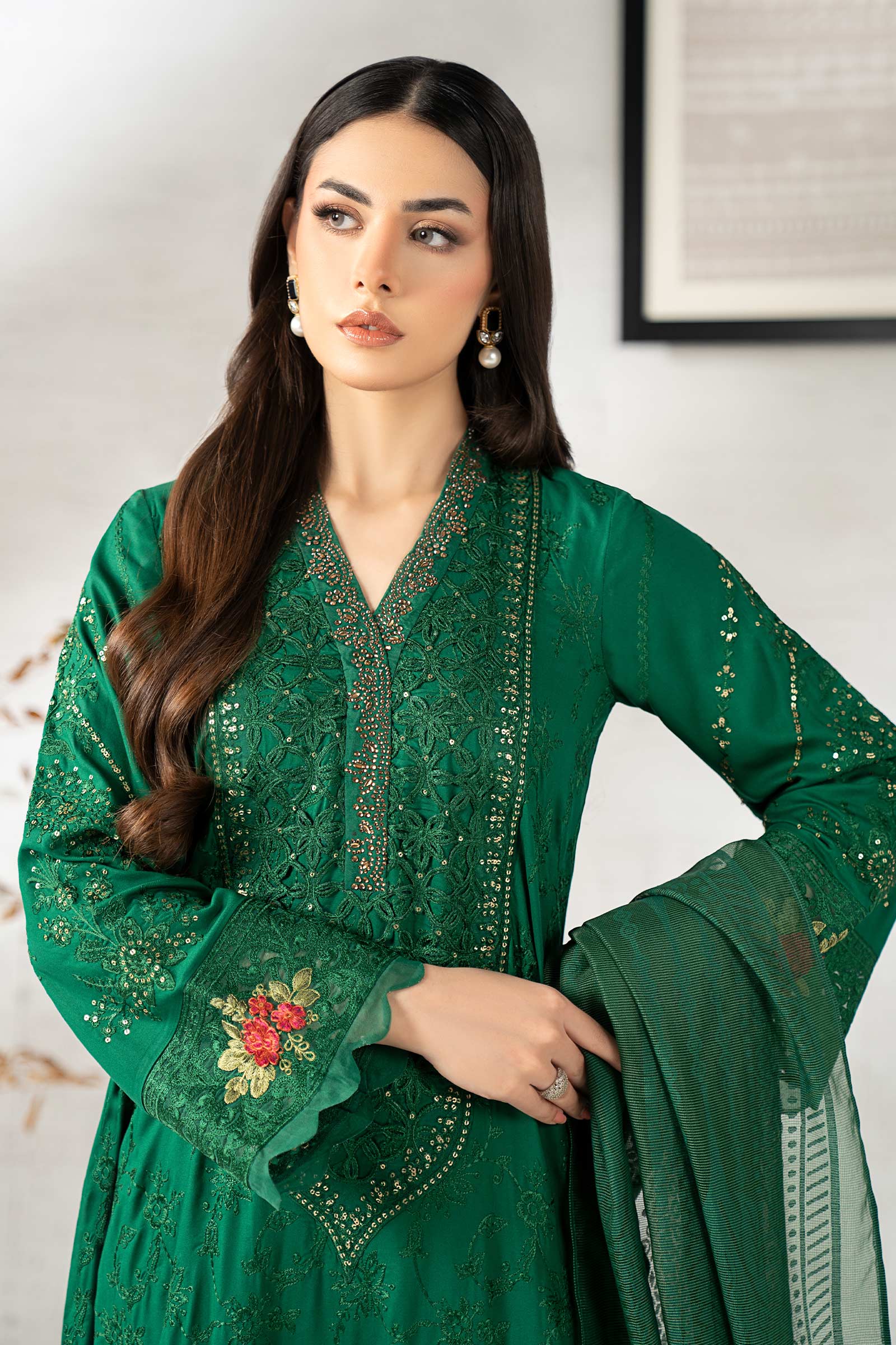 3 Piece Embroidered Linen Suit - Image 2
