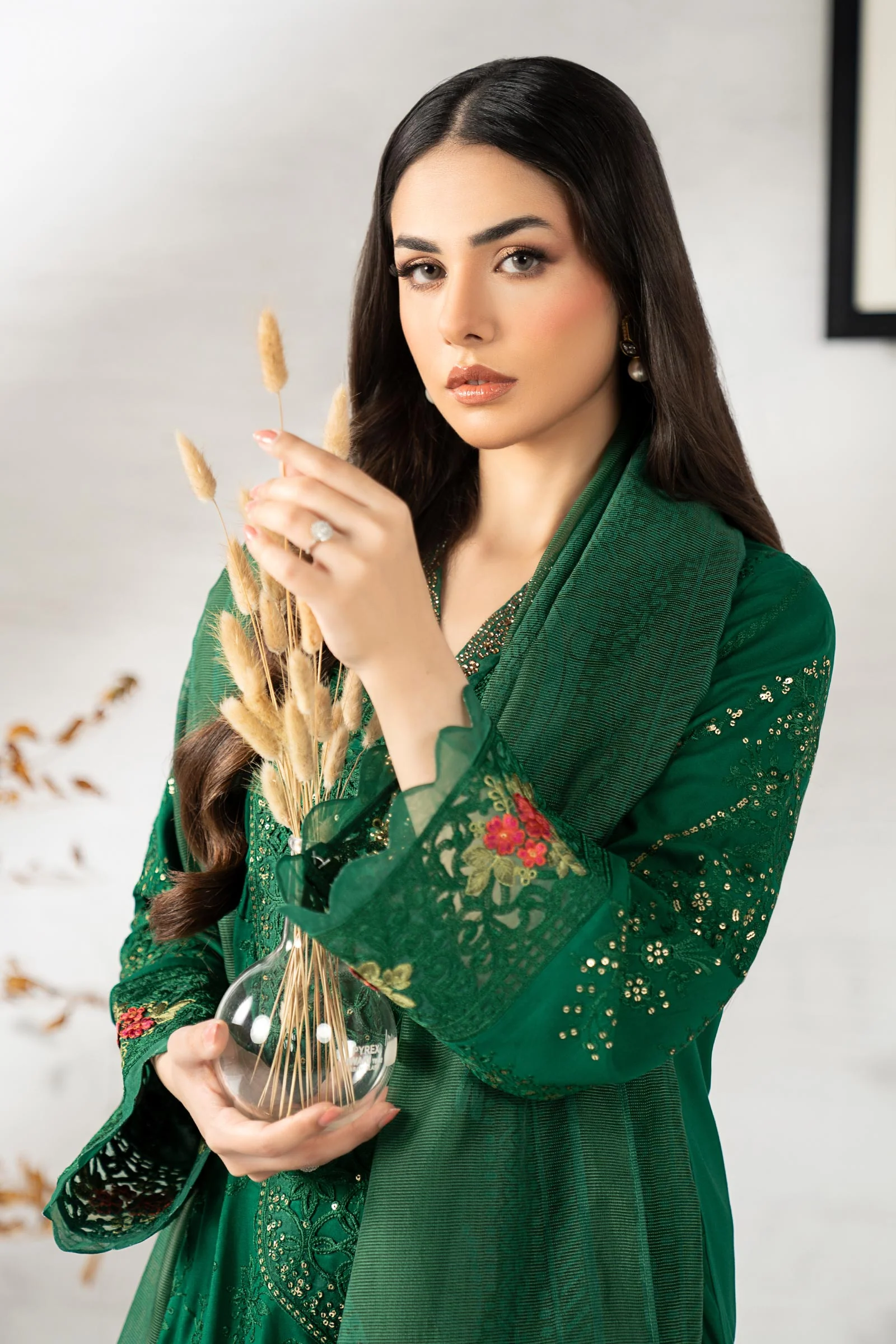 3 Piece Embroidered Linen Suit - Image 3