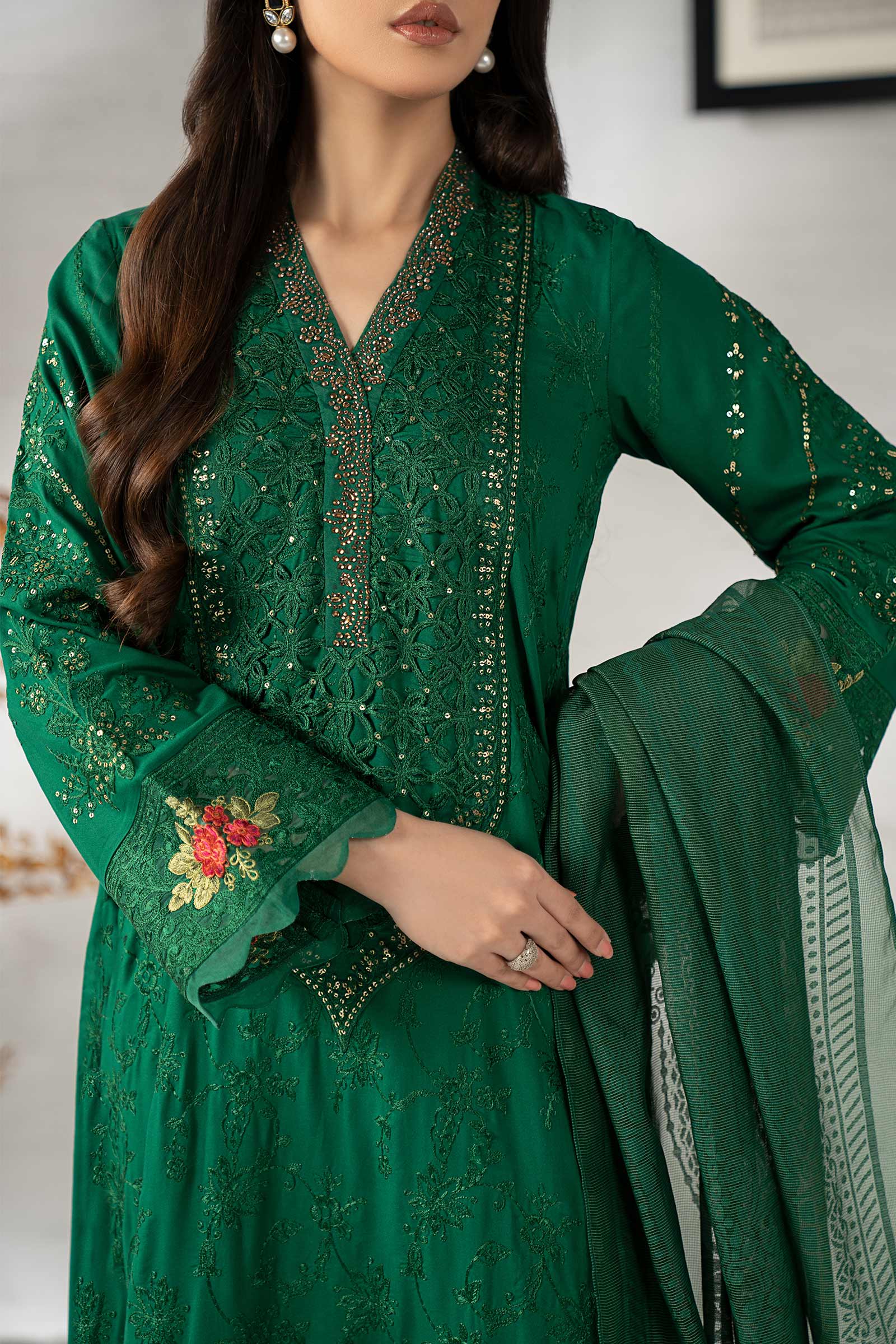 3 Piece Embroidered Linen Suit - Image 5