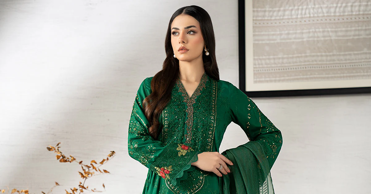 3 Piece Embroidered Linen Suit - Image 9