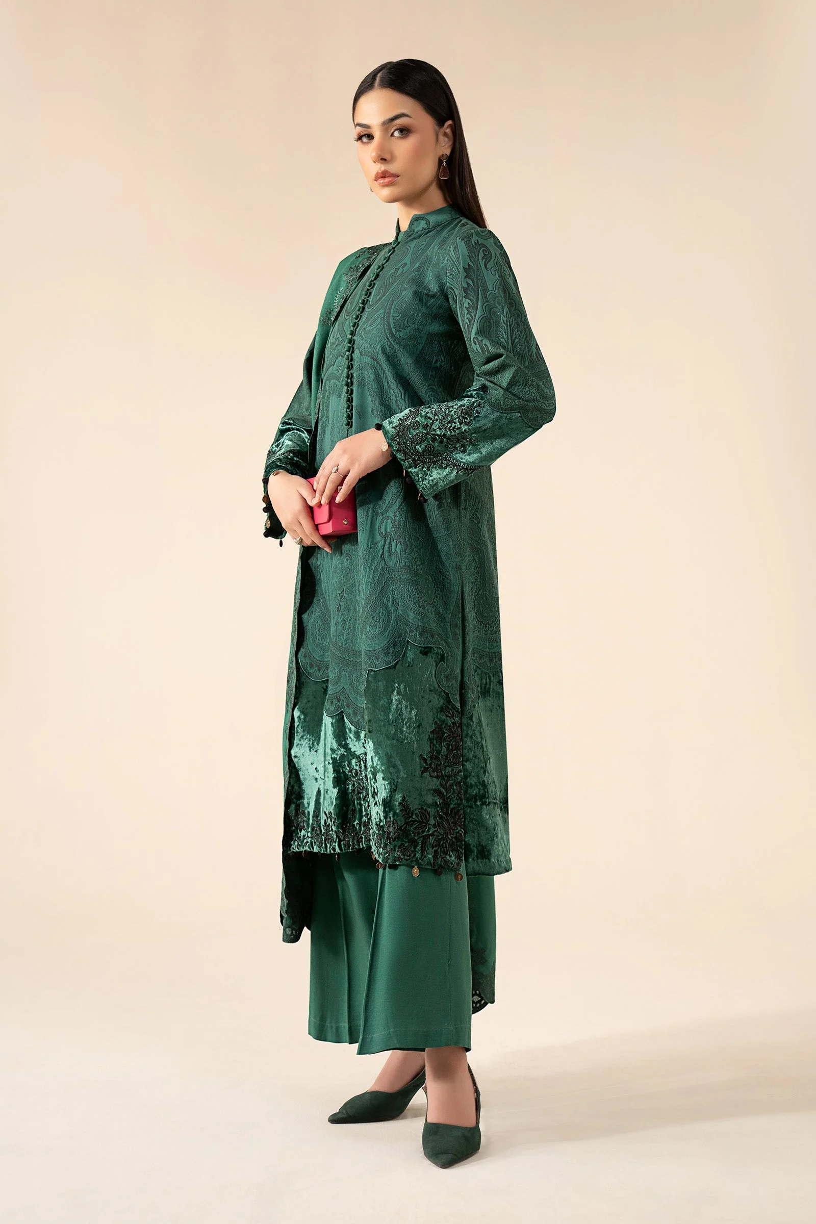3 Piece Embroidered Cotton Jacquard Suit - Image 4
