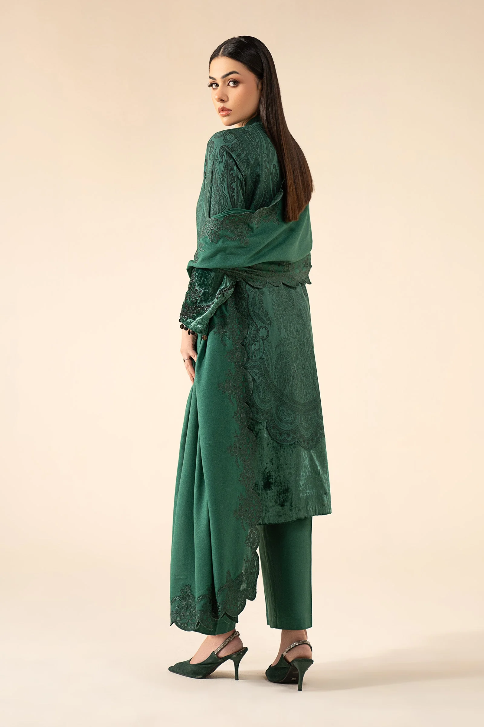 3 Piece Embroidered Cotton Jacquard Suit - Image 5