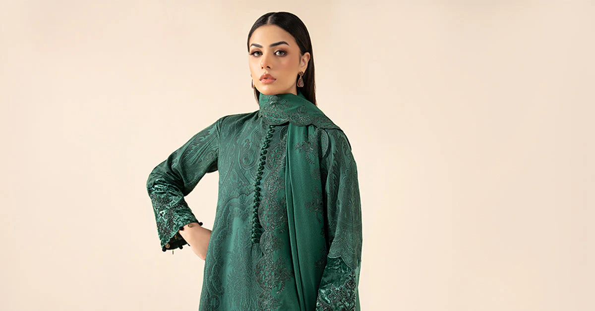 3 Piece Embroidered Cotton Jacquard Suit - Image 6