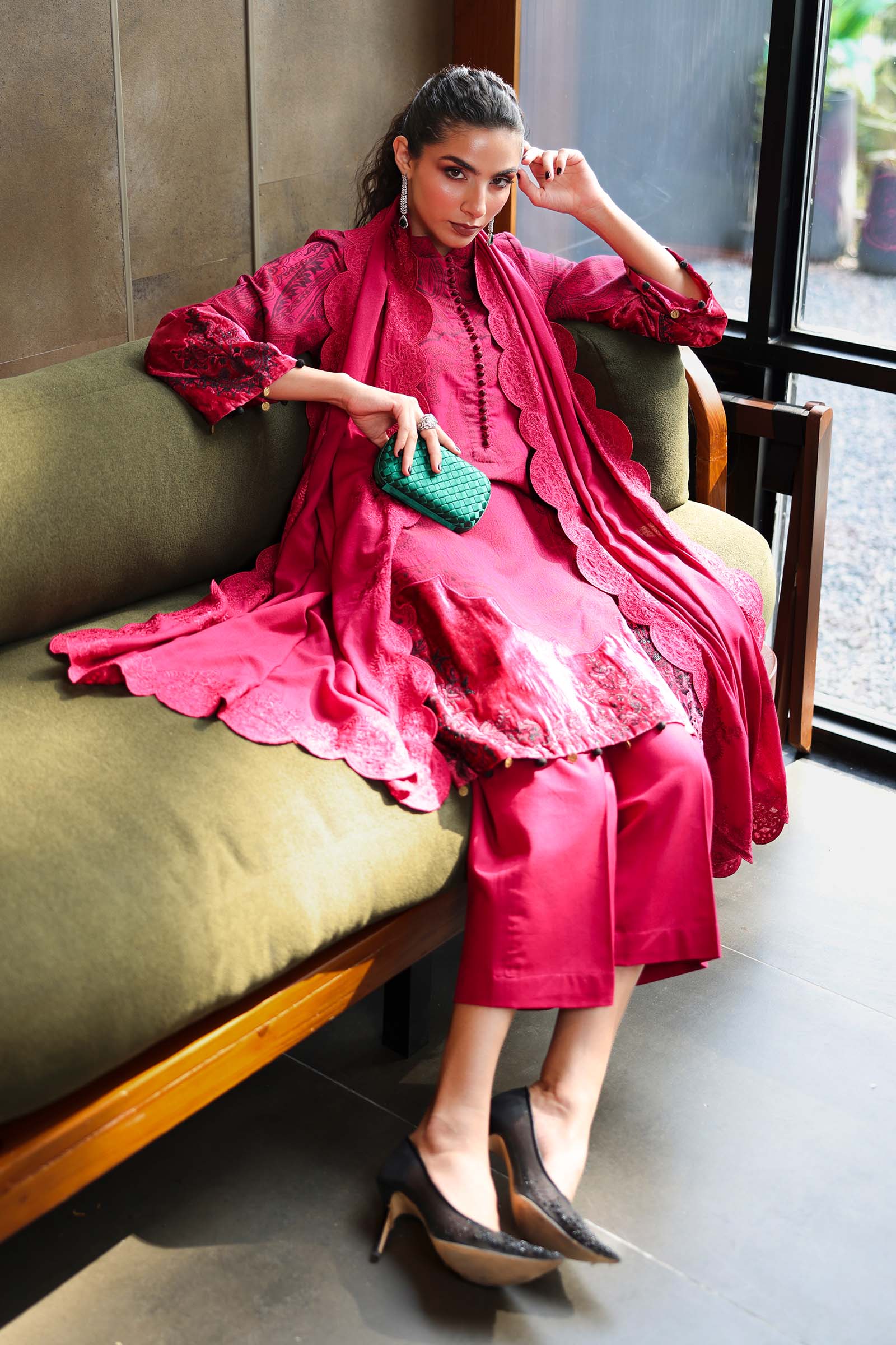 3 Piece Embroidered Cotton Jacquard Suit - Image 4