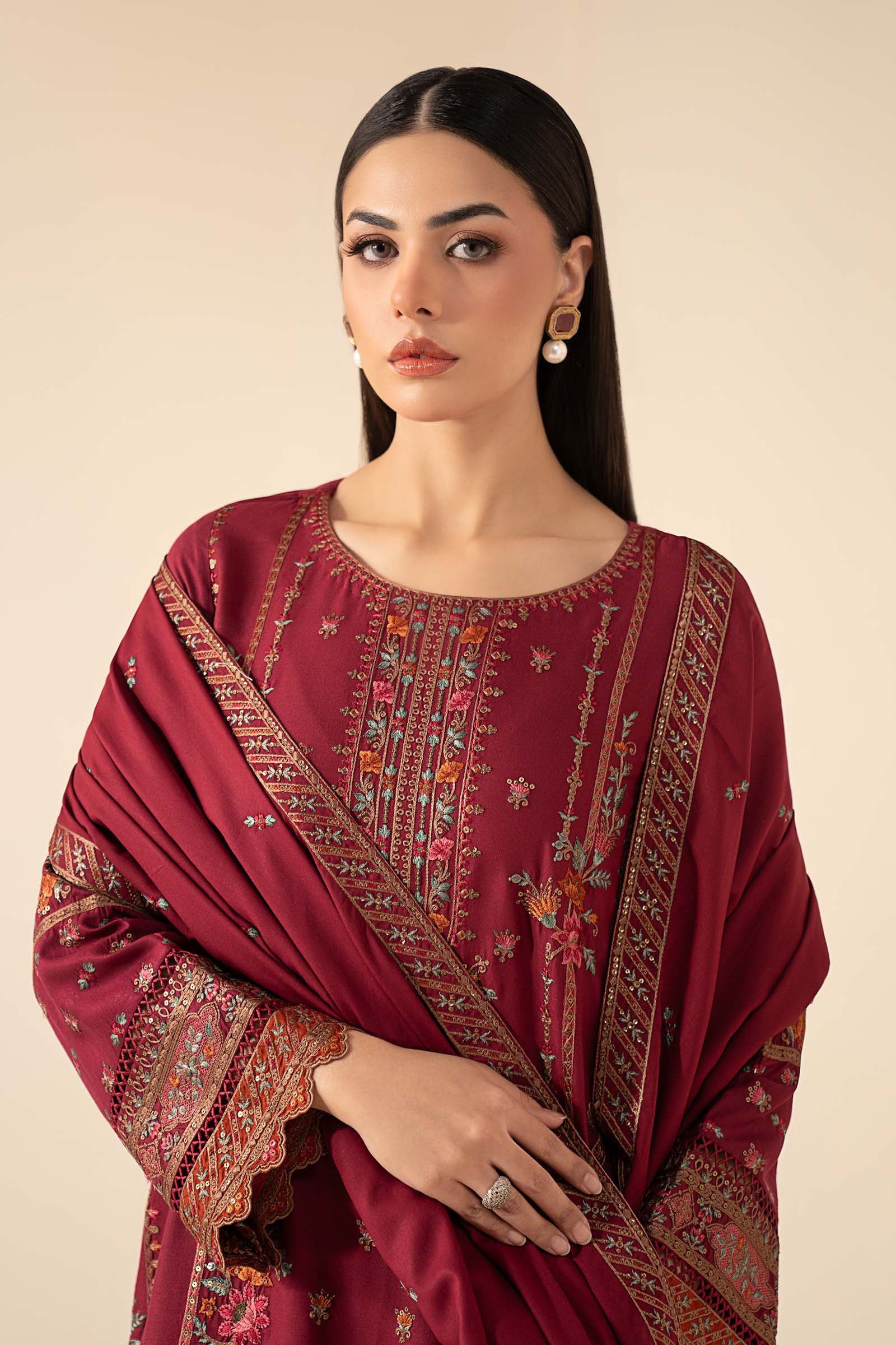 3 Piece Embroidered Linen Suit - Image 2