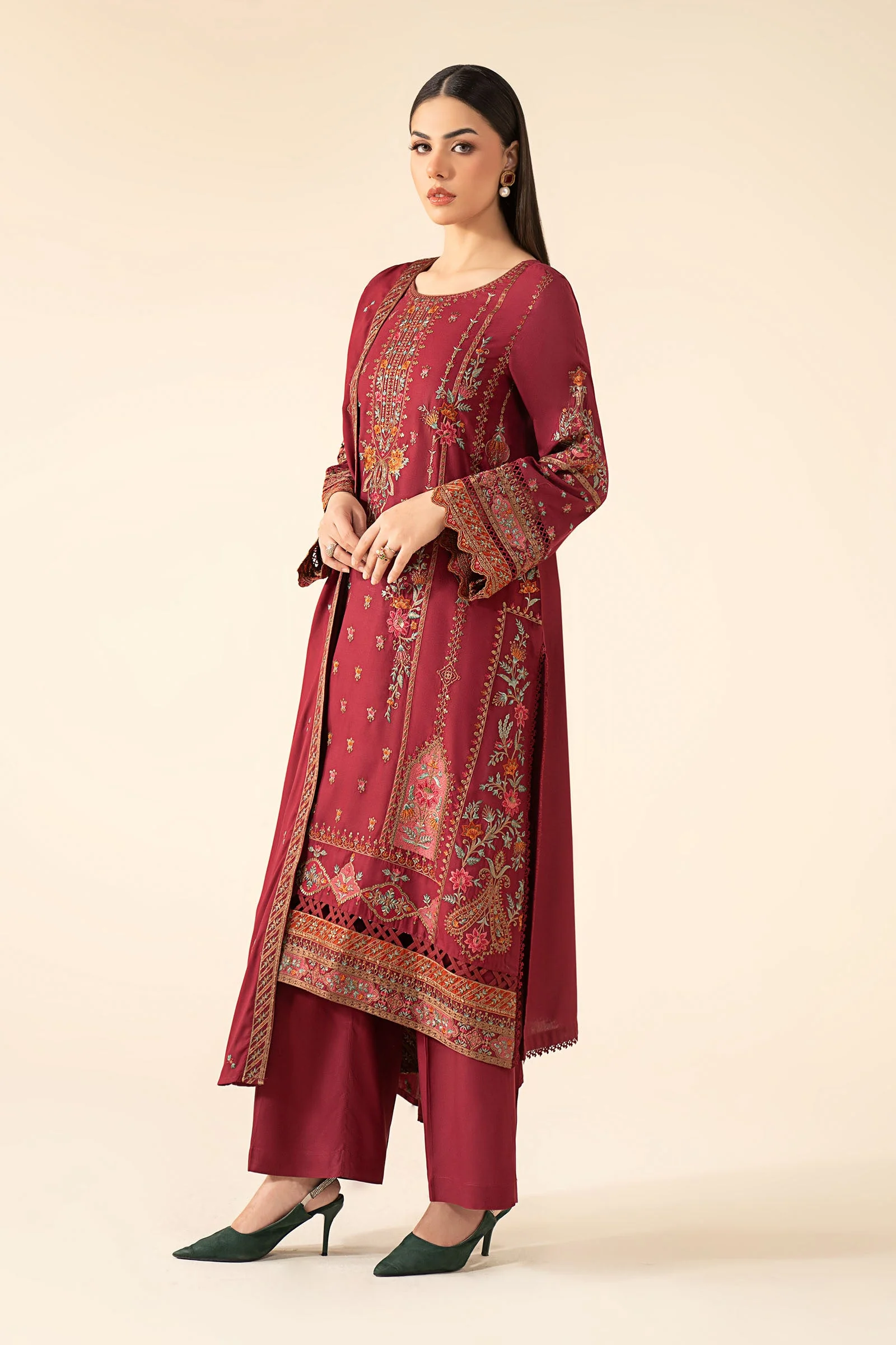 3 Piece Embroidered Linen Suit - Image 7