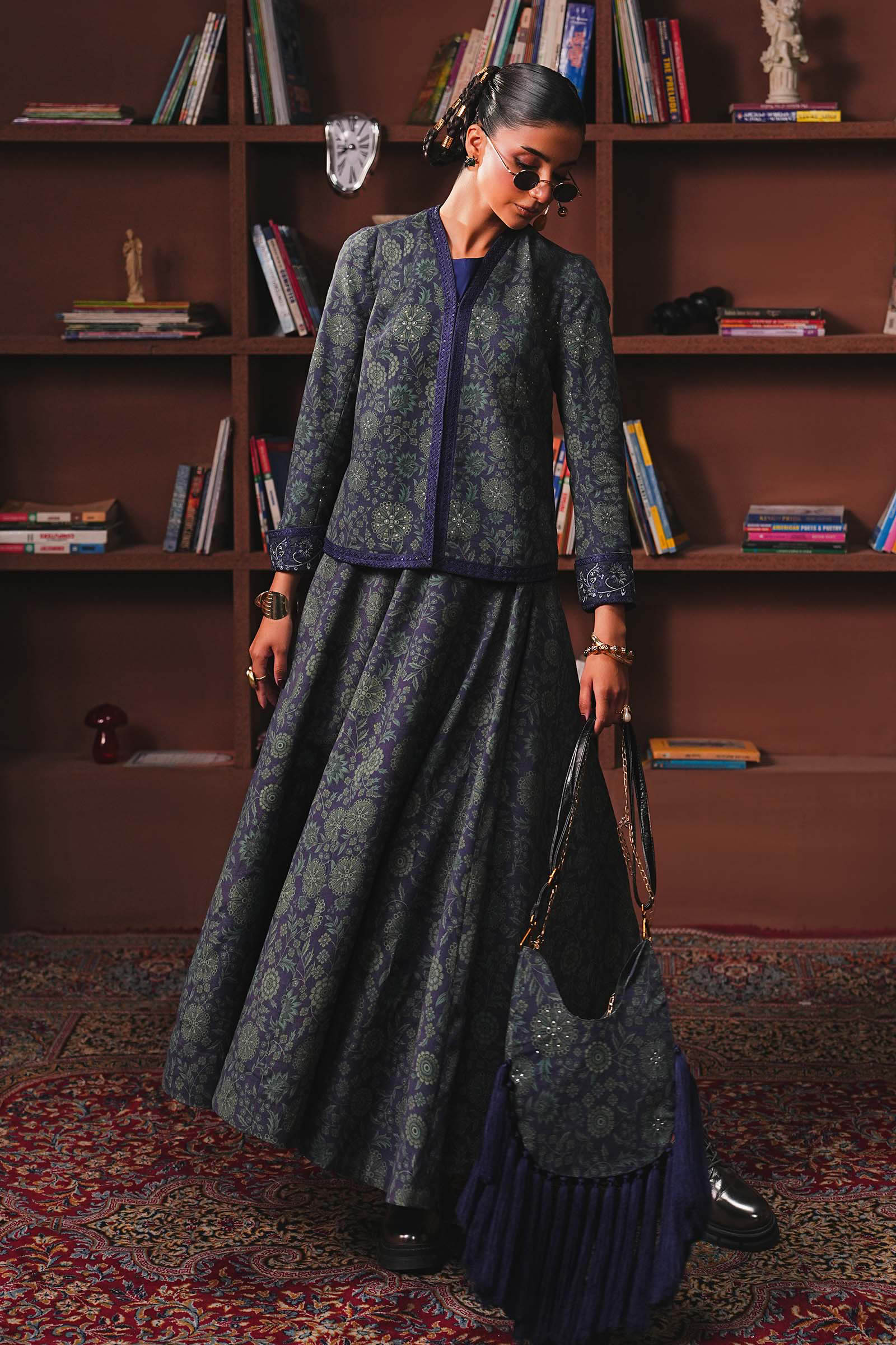 Embroidered Pk Raw Silk Skirt Set - Image 6