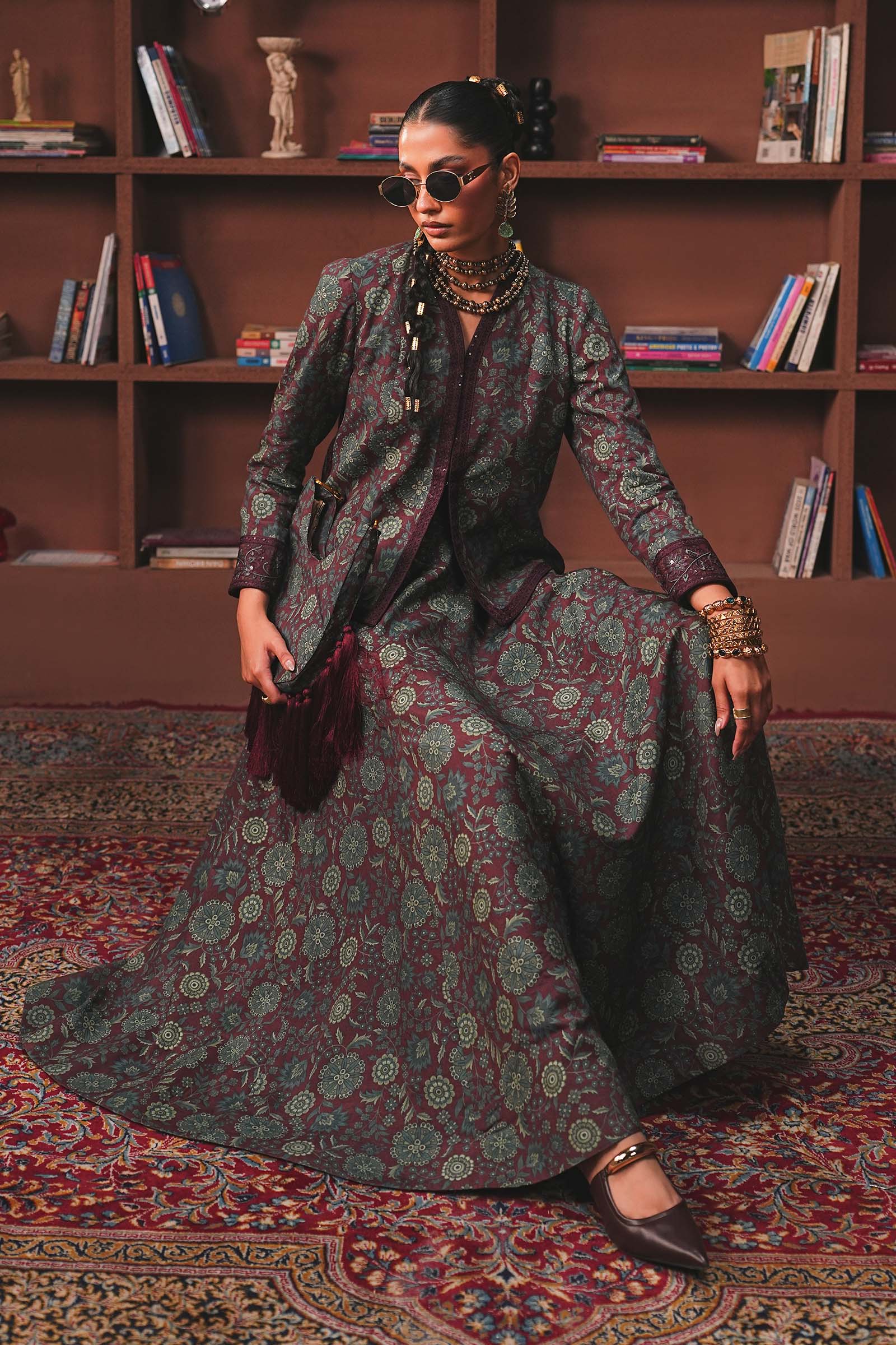 Embroidered Pk Raw Silk Skirt Set - Image 3