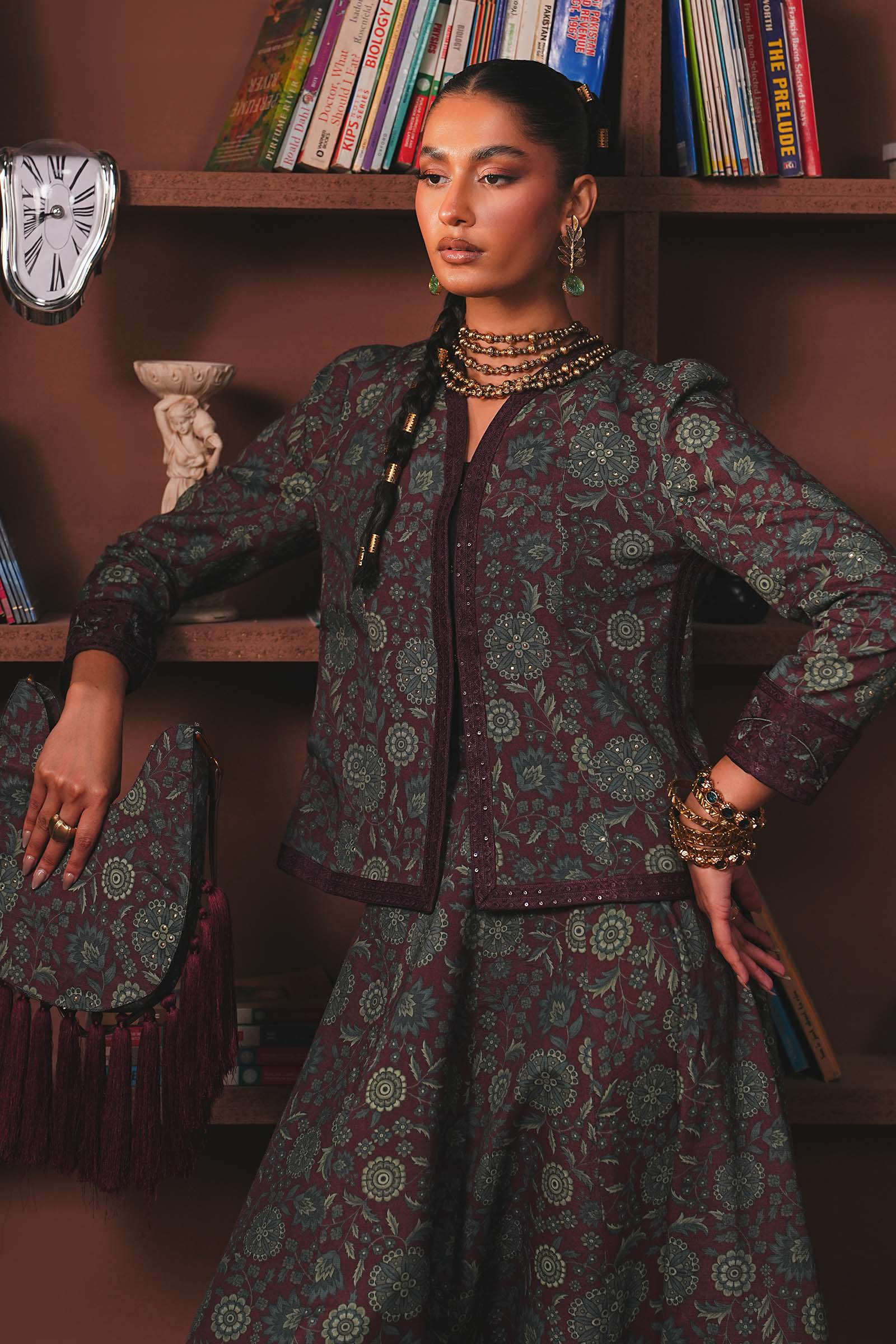 Embroidered Pk Raw Silk Skirt Set - Image 5