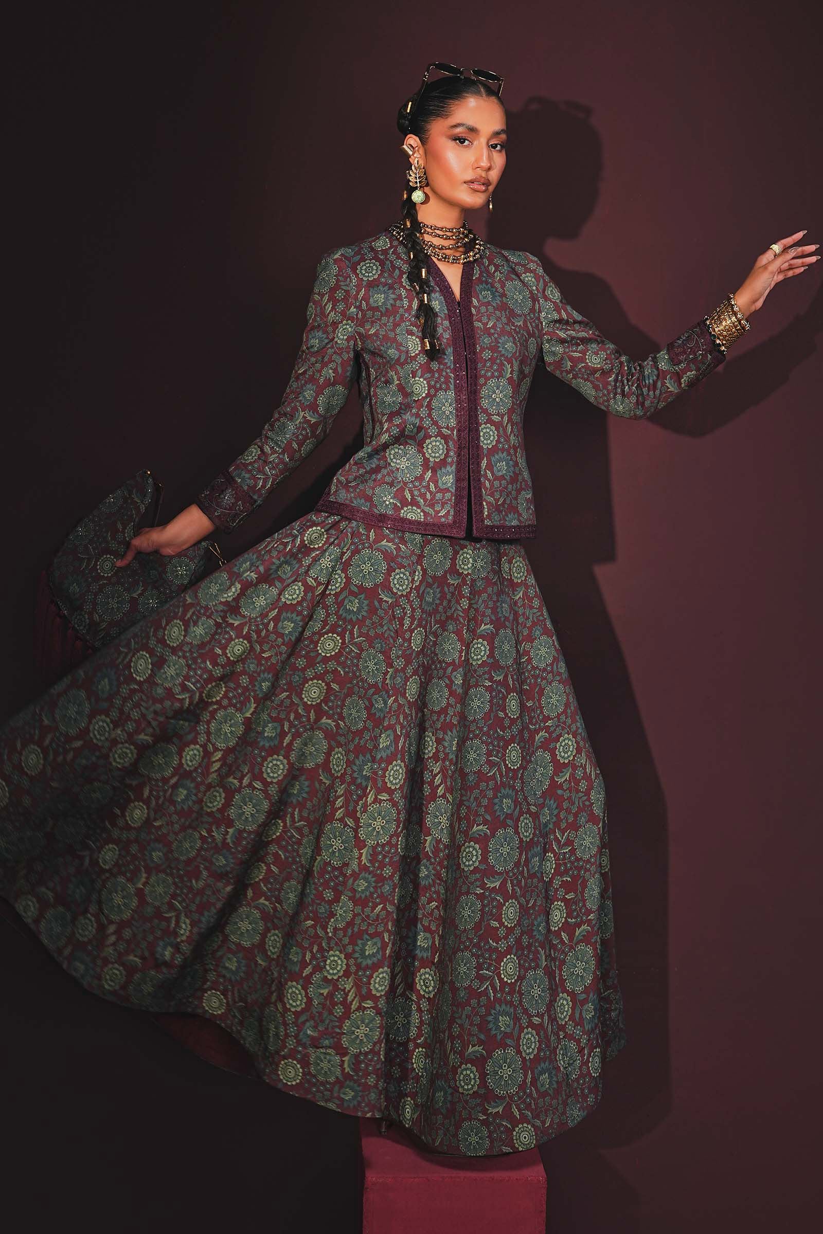 Embroidered Pk Raw Silk Skirt Set - Image 7