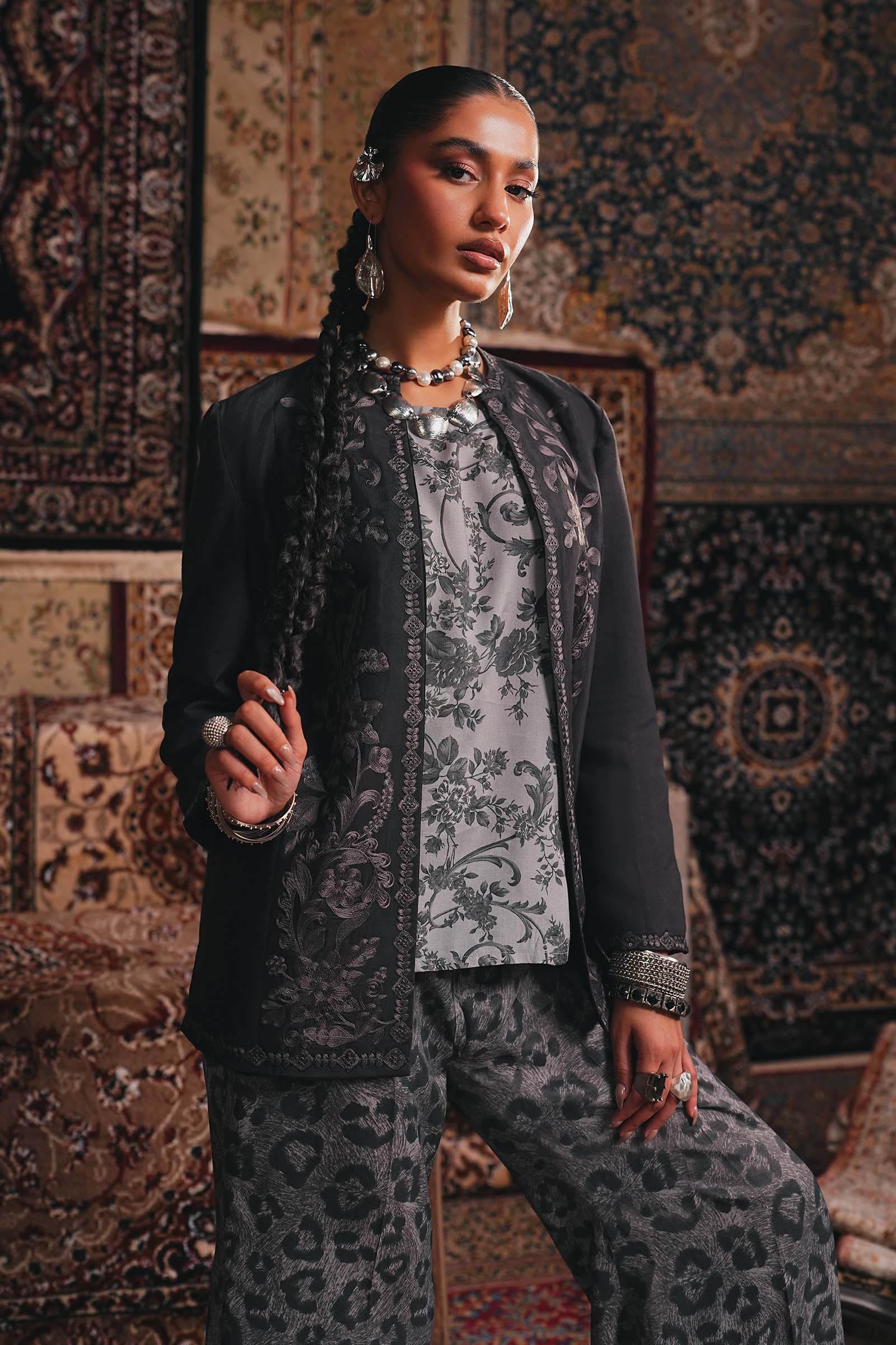 Embroidered Pk Raw Silk Jacket Set - Image 4