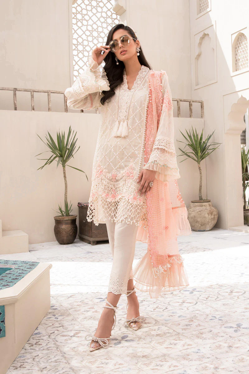 Unstitched Lawn EL-21-05-Off White and Peach - Image 2