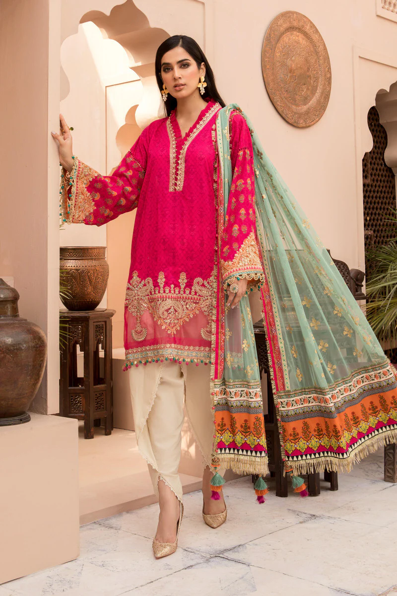 Unstitched Lawn EL-21-10-Fuchsia Pink - Image 3