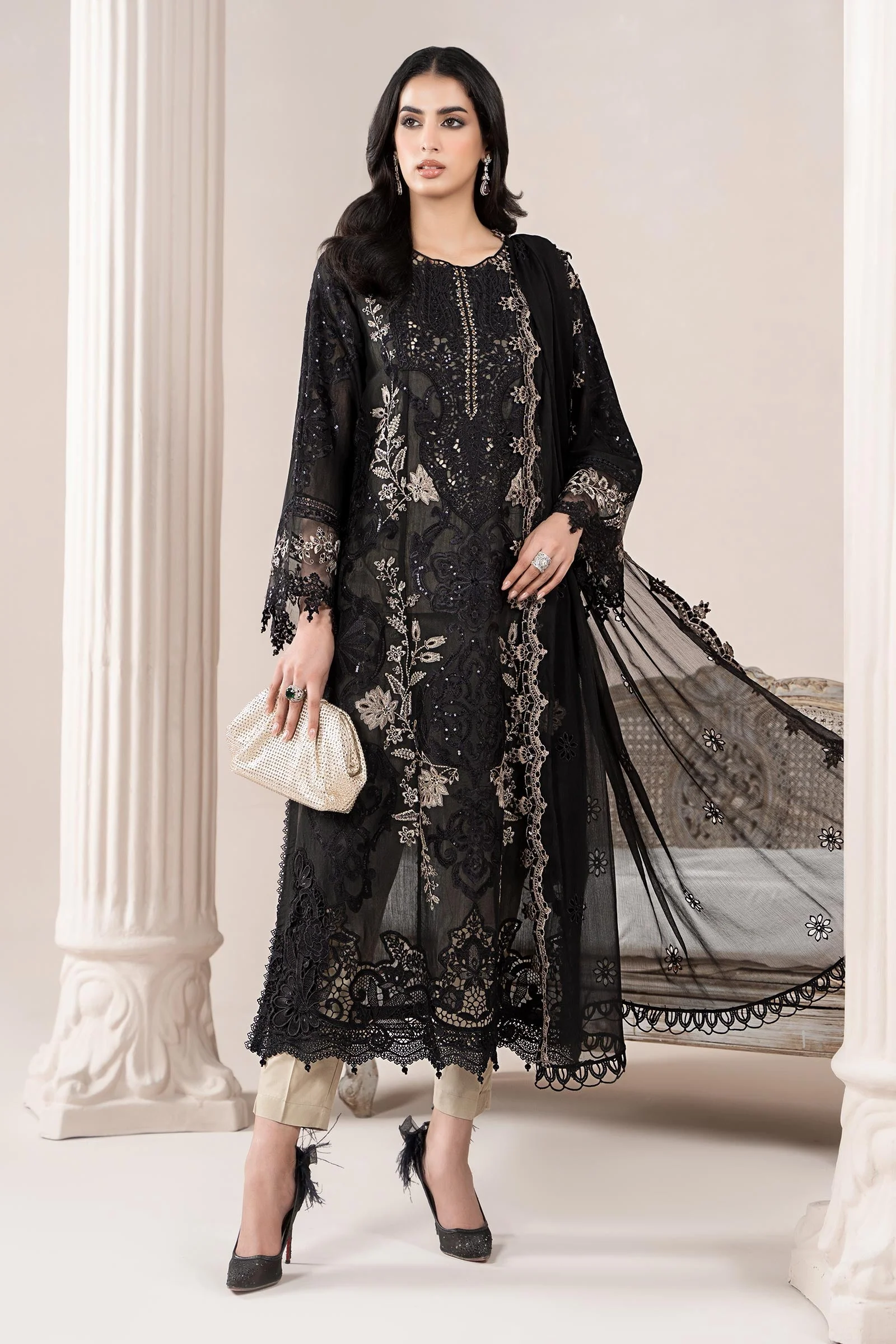 3 Piece Embroidered Paper Cotton Suit | ELS-25-03