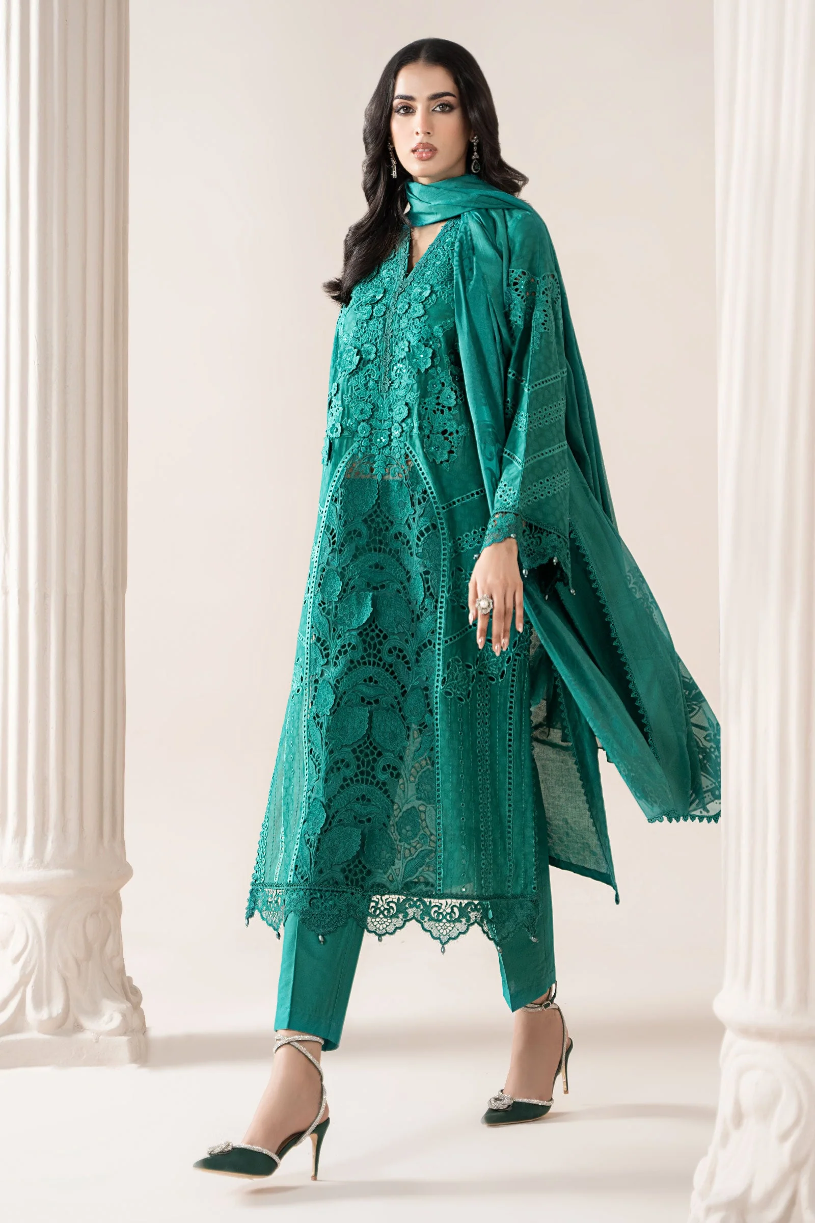 3 Piece Embroidered Jacquard Lawn Suit | ELS-25-05 - Image 6