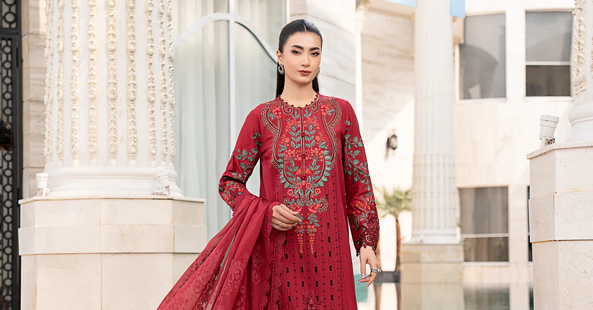 3 Piece Embroidered Jacquard Lawn Suit - Image 9