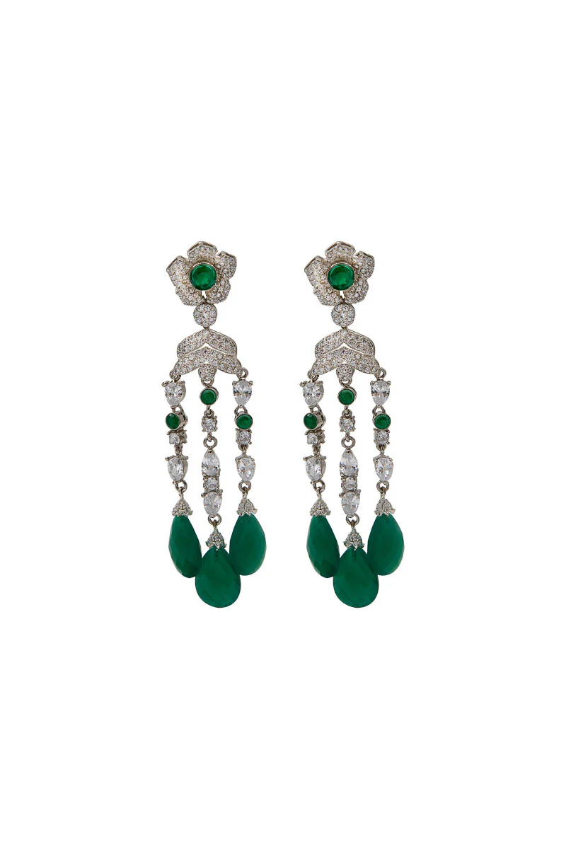 JER-051-Green agate with White rhodium - Image 2
