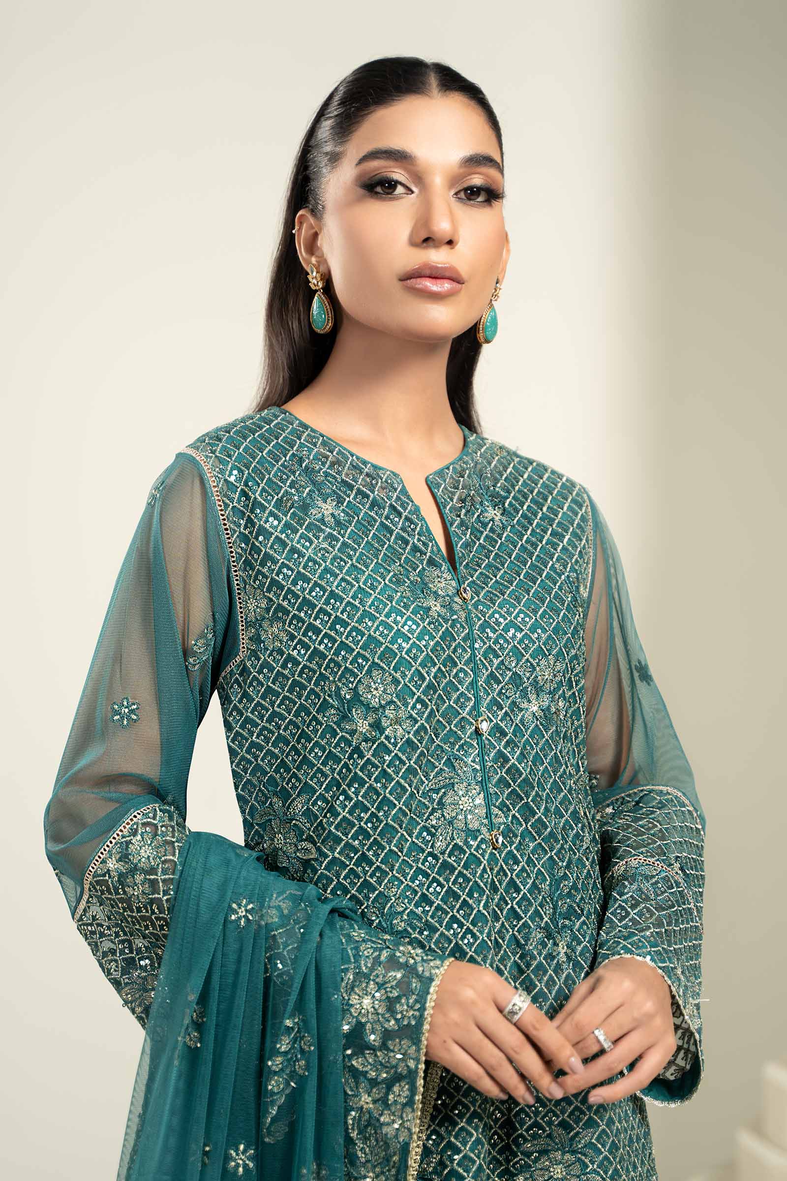 Embroidered Poly Net Fabric (2Pcs) | LF-707 - Image 2