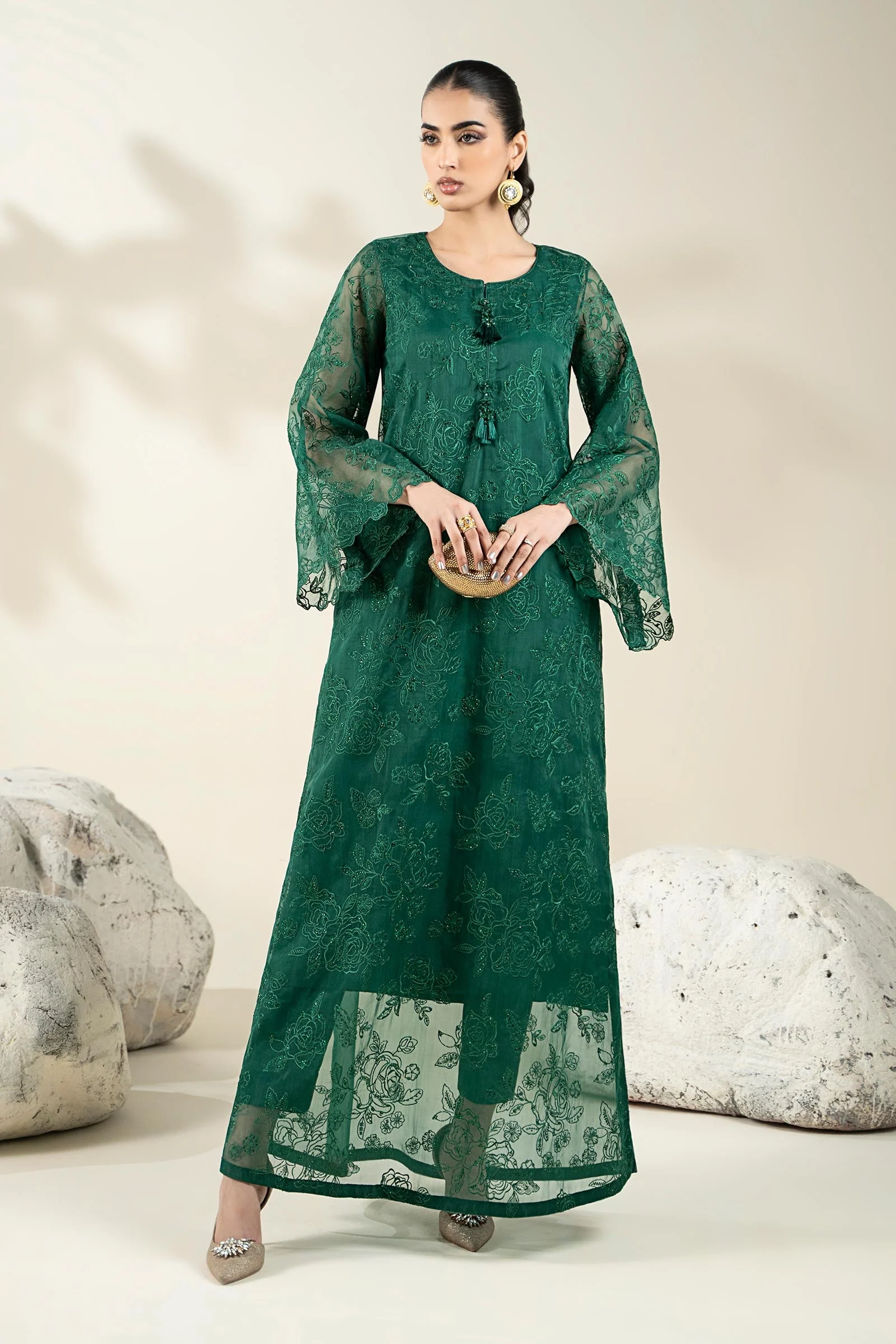 Embroidered Organza Fabric (2Pcs) | LF-909 - Image 4