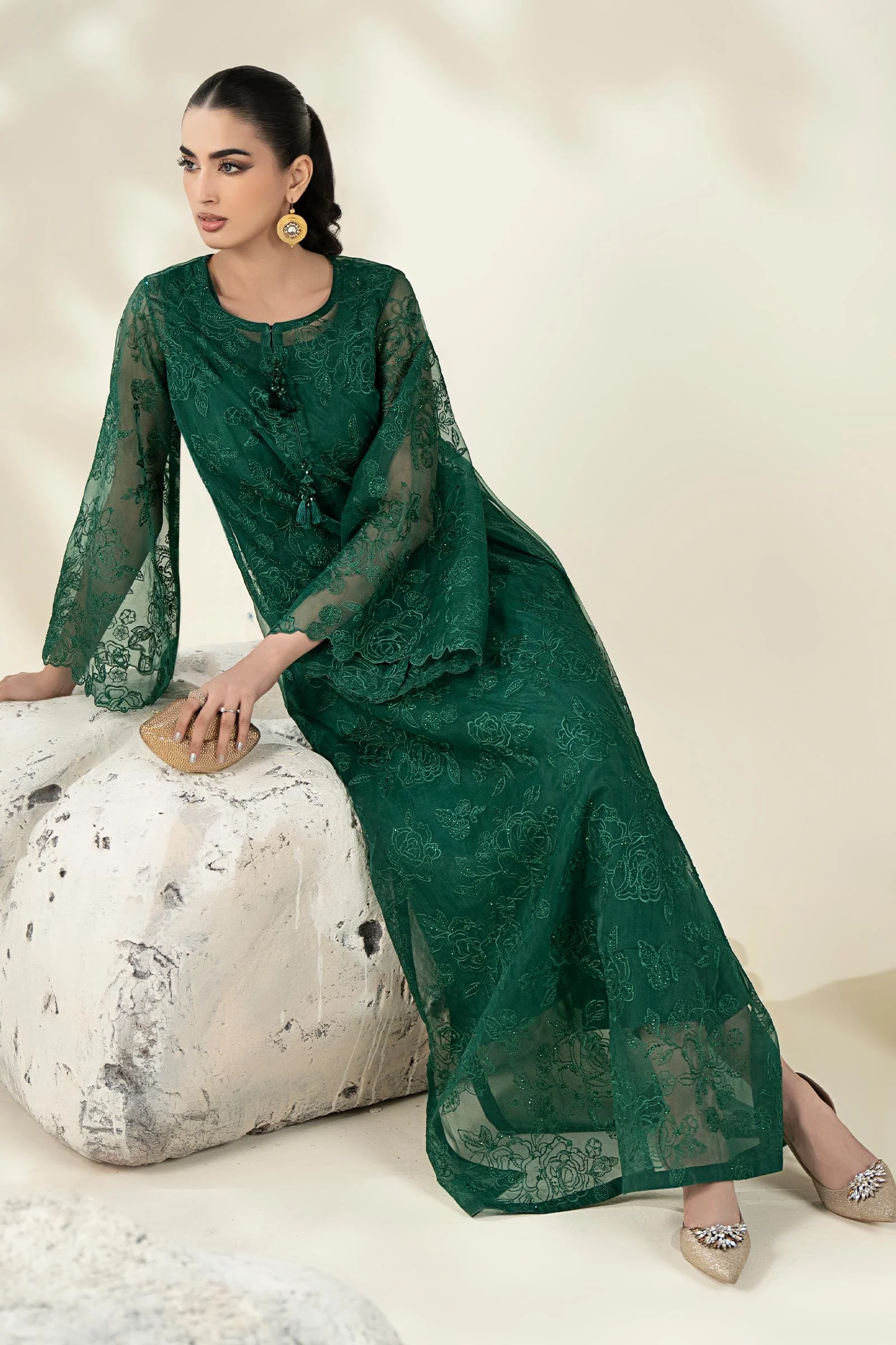 Embroidered Organza Fabric (2Pcs) | LF-909 - Image 6