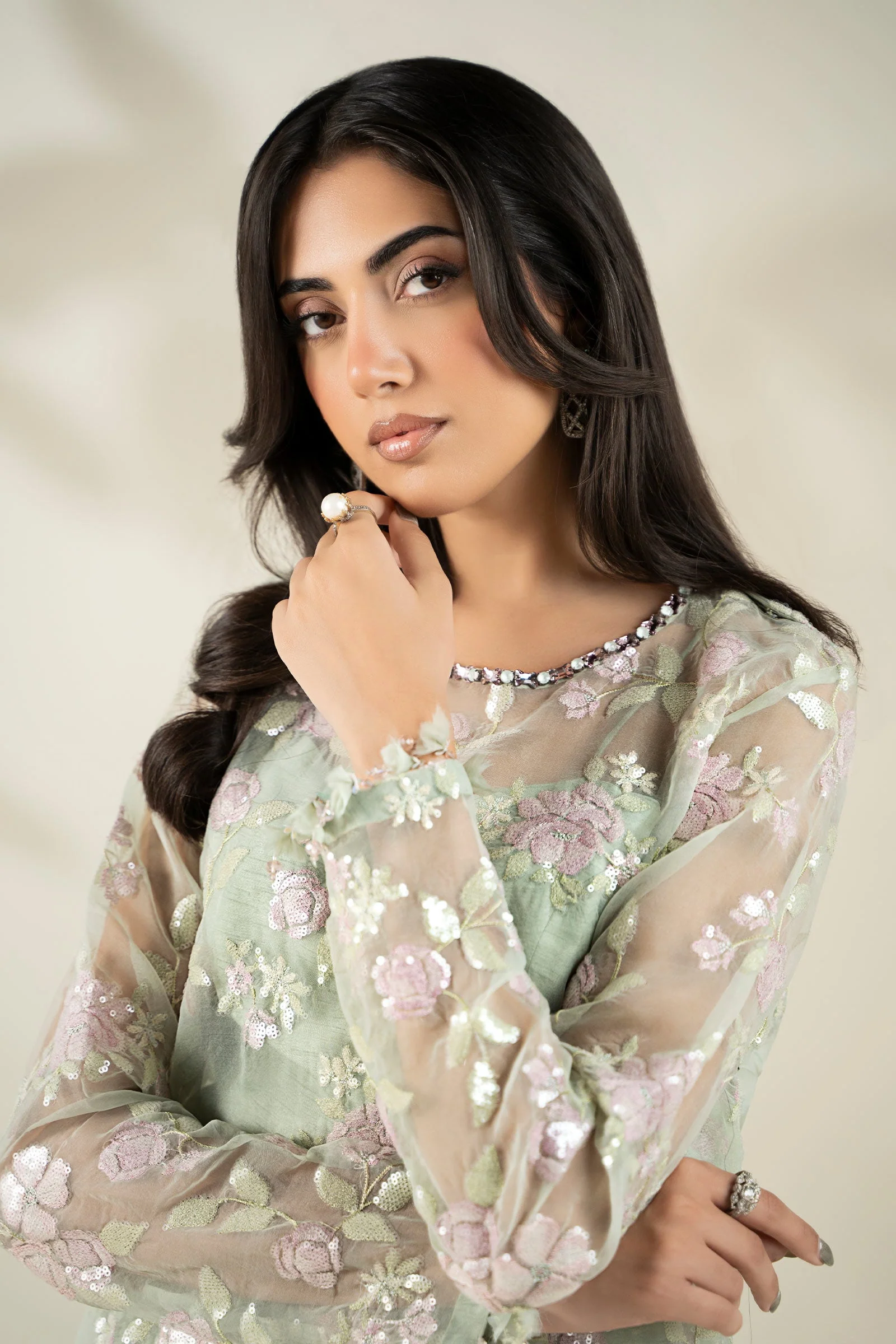 Embroidered Organza Fabric (2Pcs) | LF-911 - Image 6