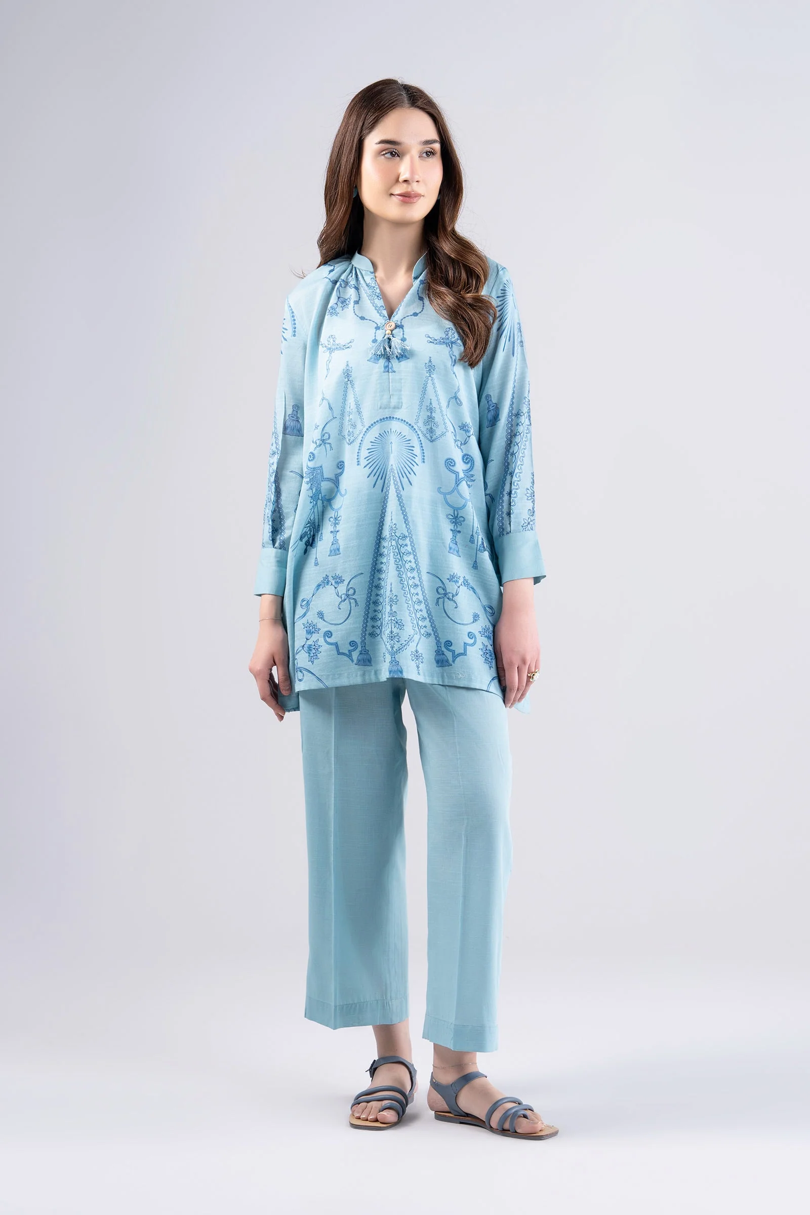 2 Pc Printed Slub Lawn Suit