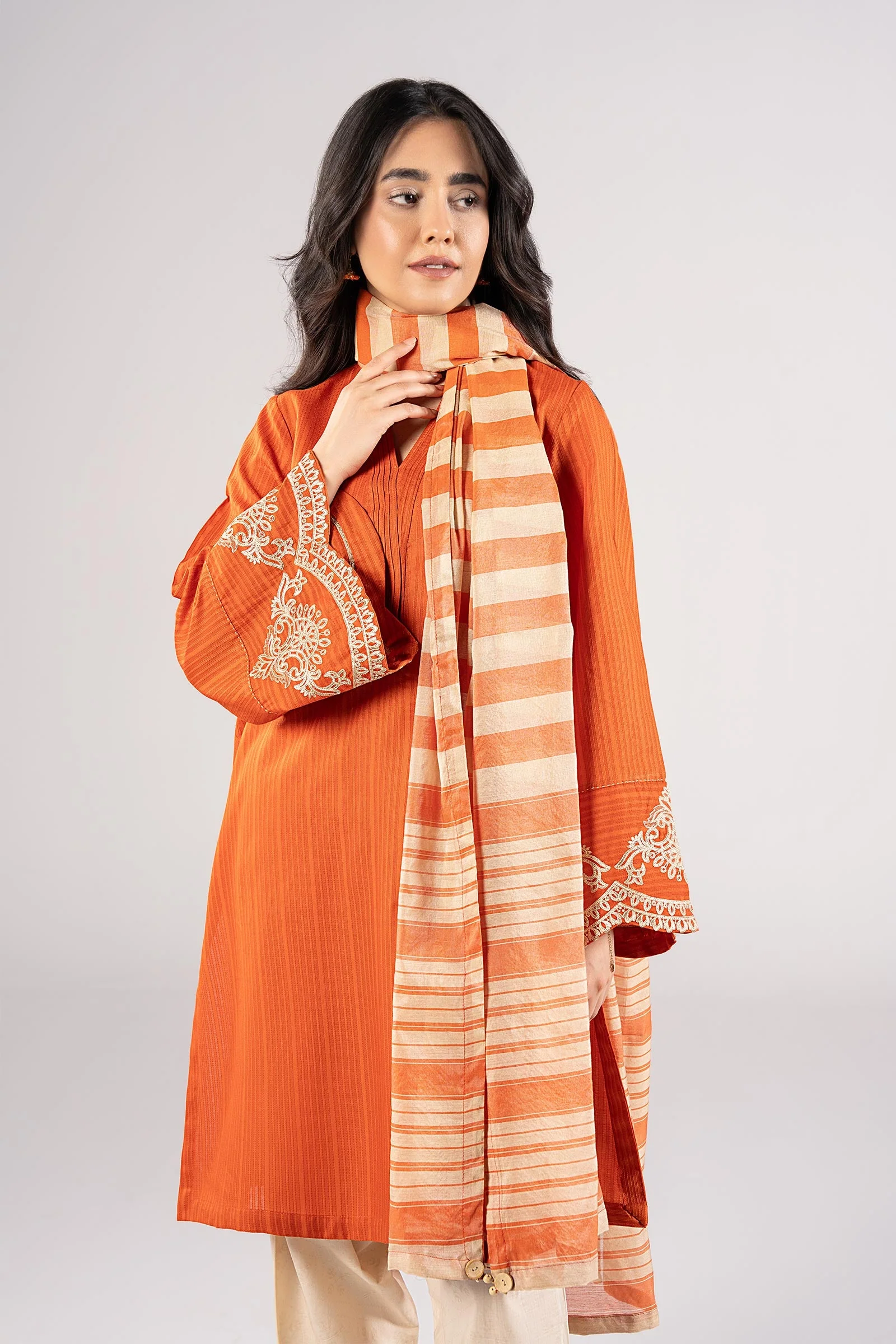 2 Pc Embroidered Textured Cotton Suit - Image 2