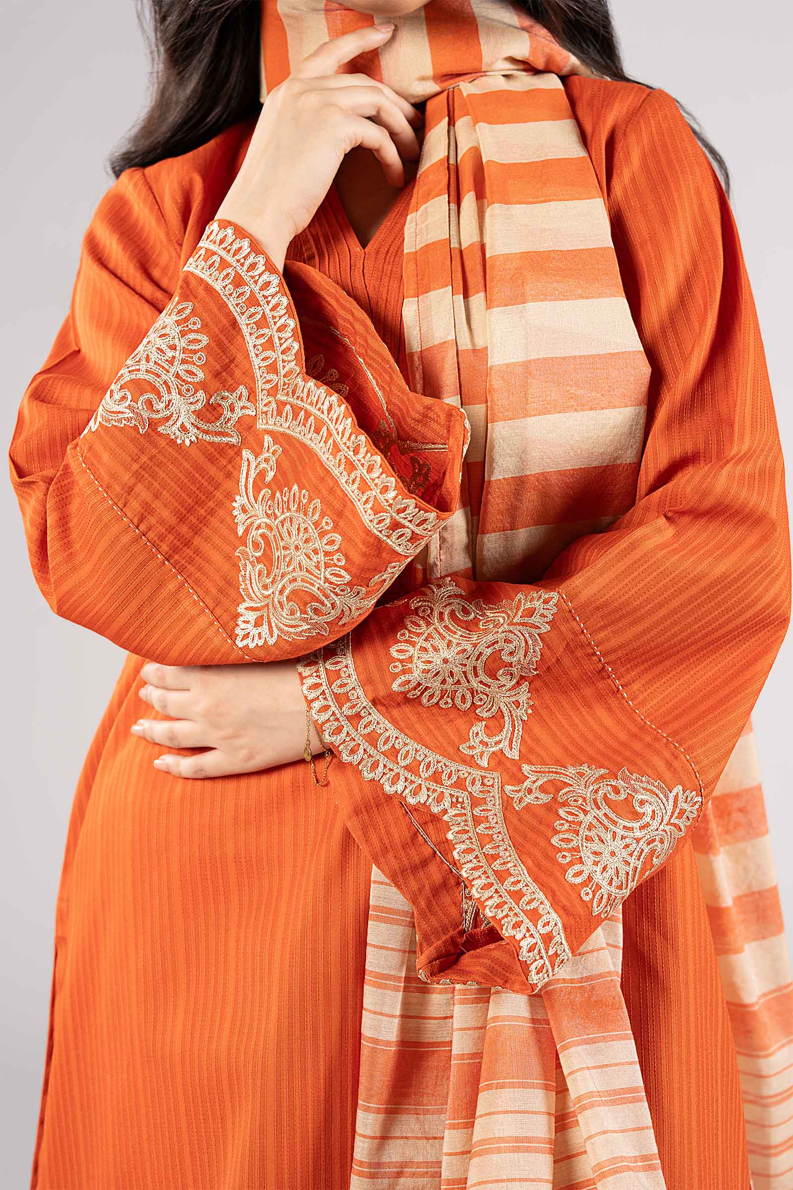 2 Pc Embroidered Textured Cotton Suit - Image 4